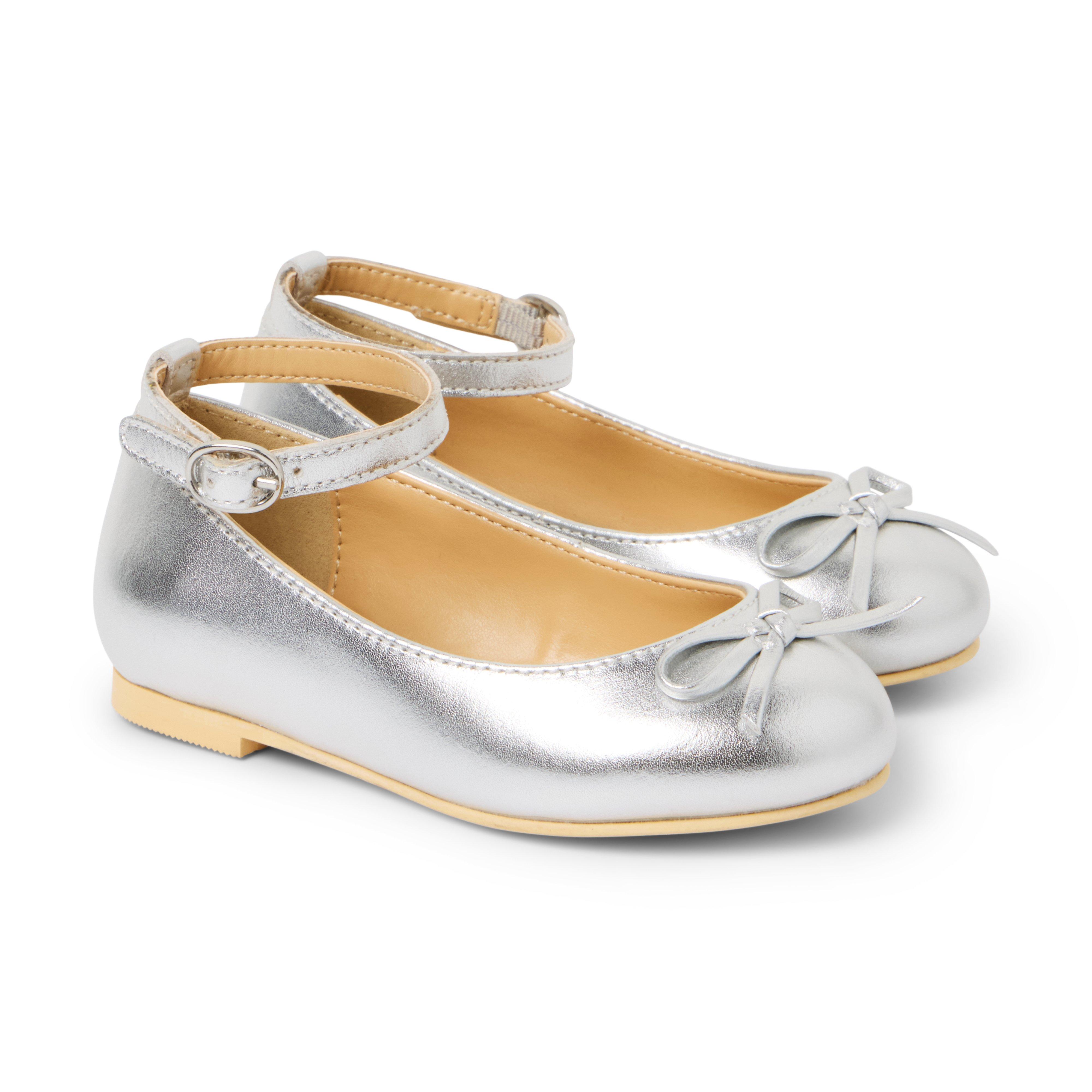 Janie and Jack Metallic Ankle Strap Bow Ballet Flat