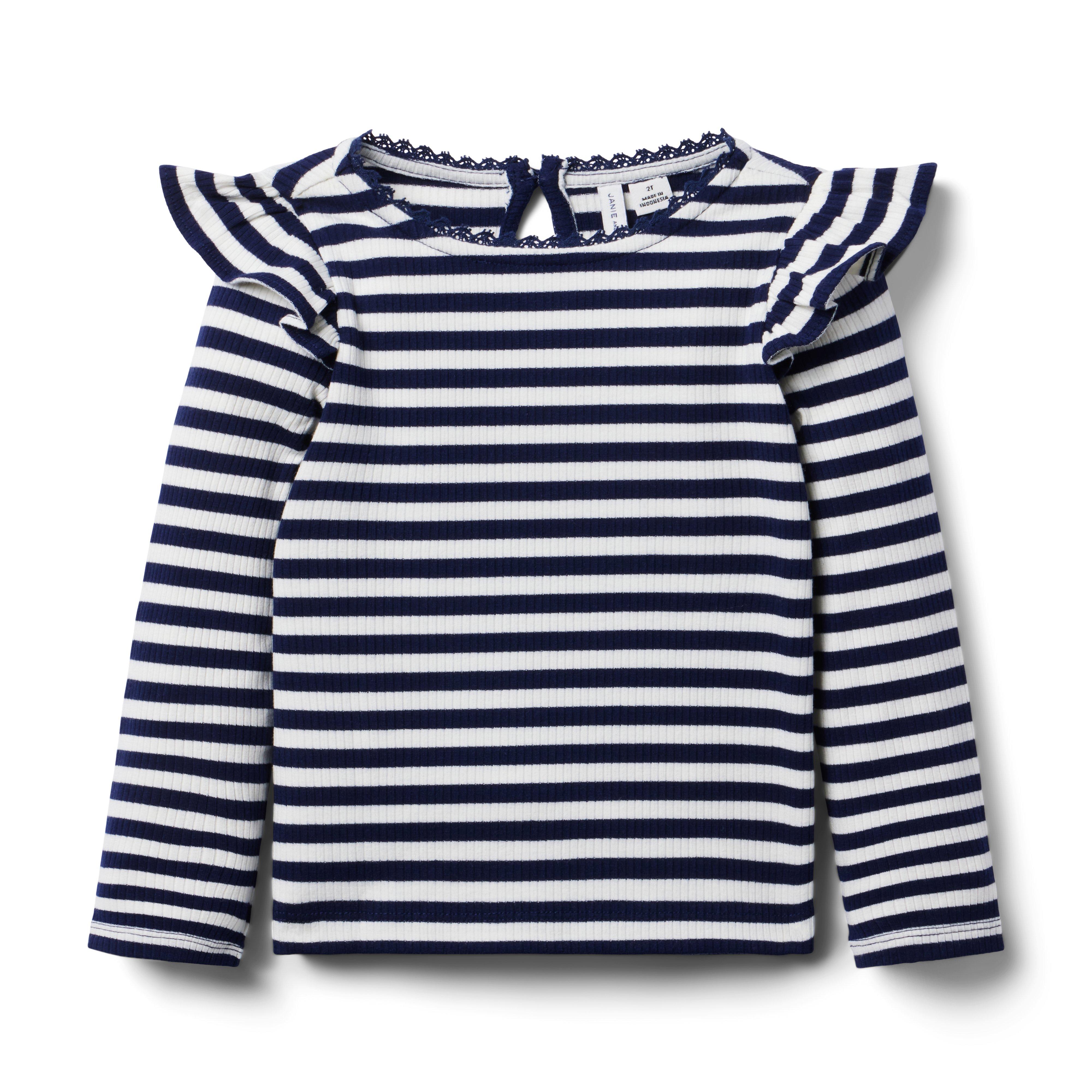 Janie and Jack Striped Ribbed Ruffle Shoulder Top