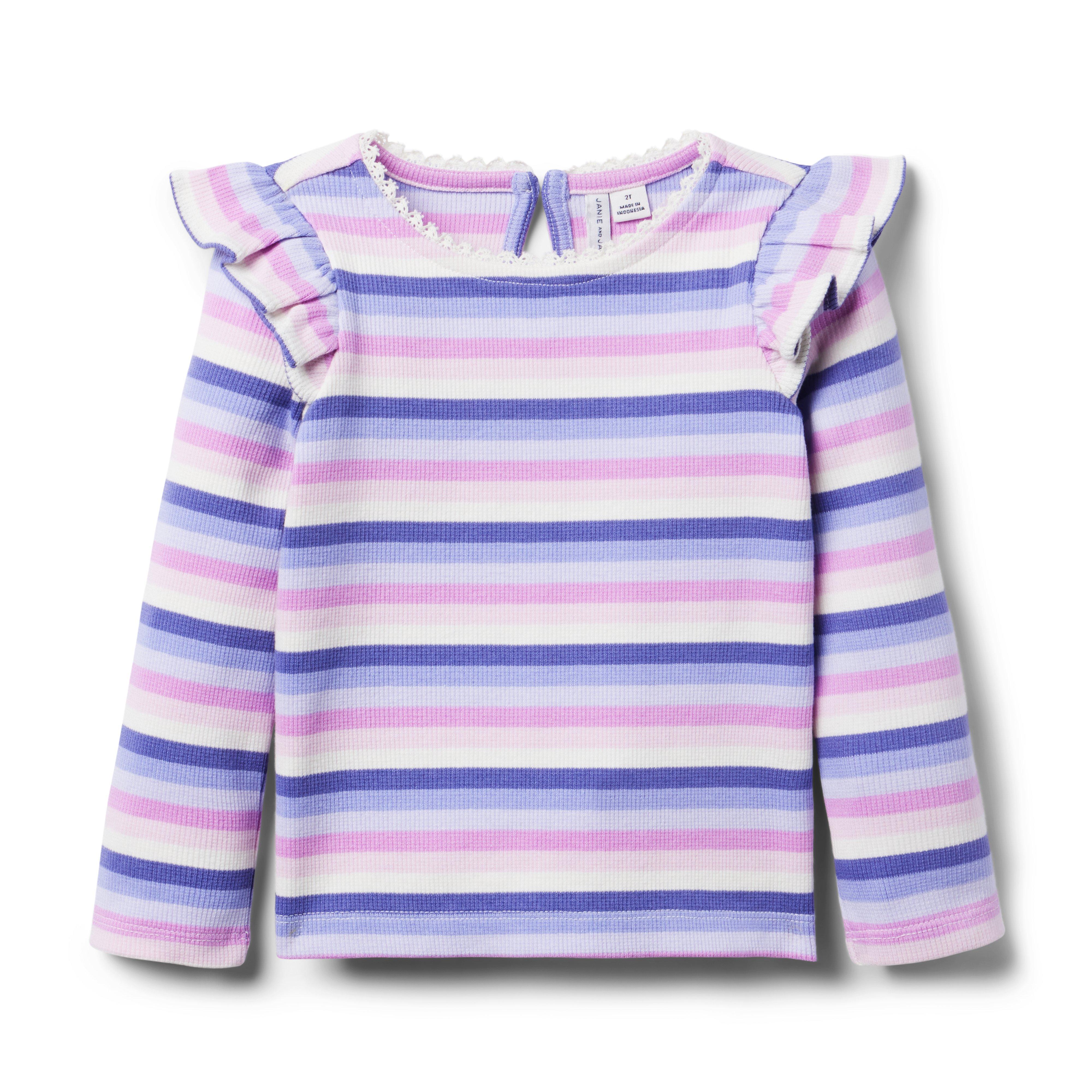 Janie and Jack Striped Ribbed Ruffle Shoulder Top
