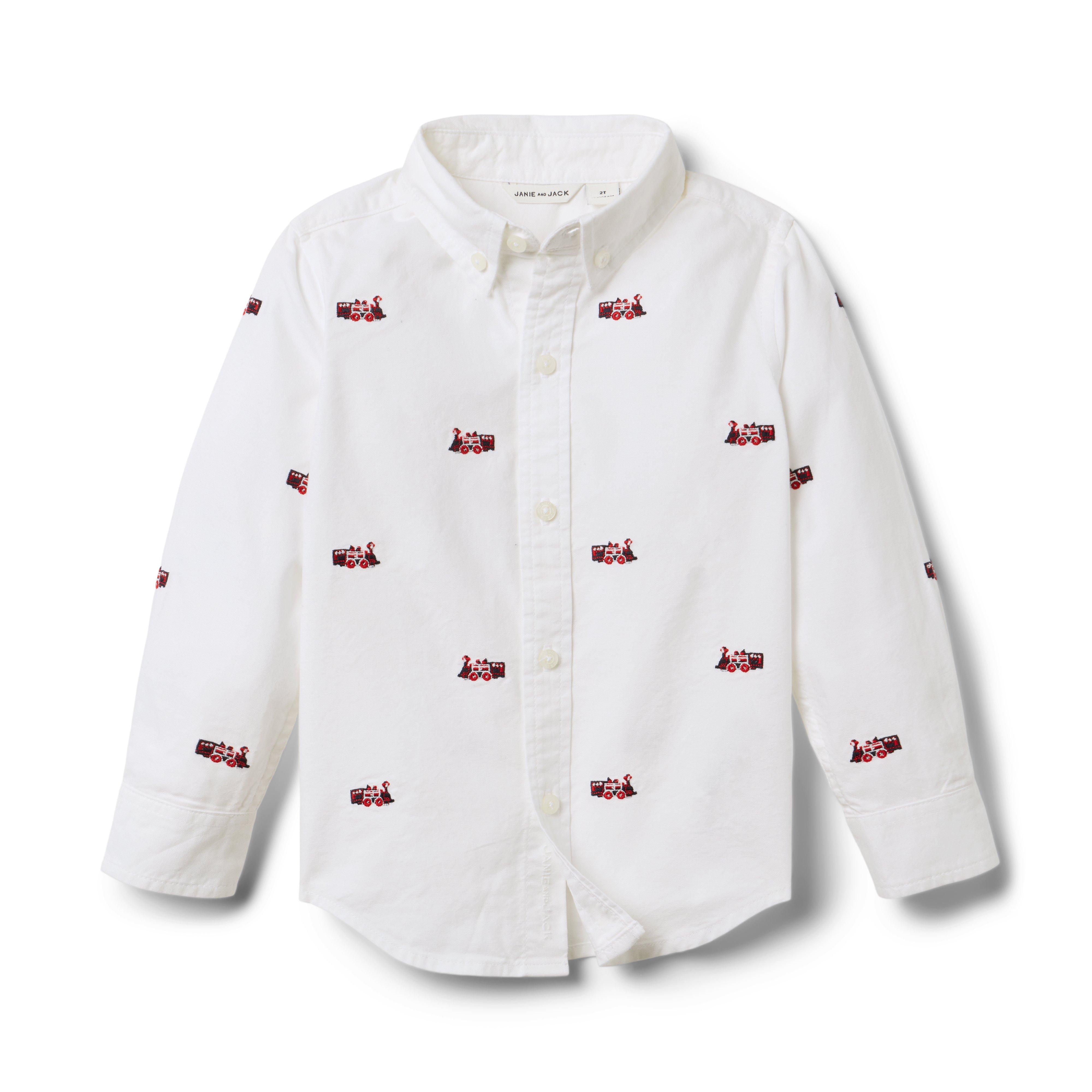 Janie and Jack The Embroidered Train Oxford Shirt