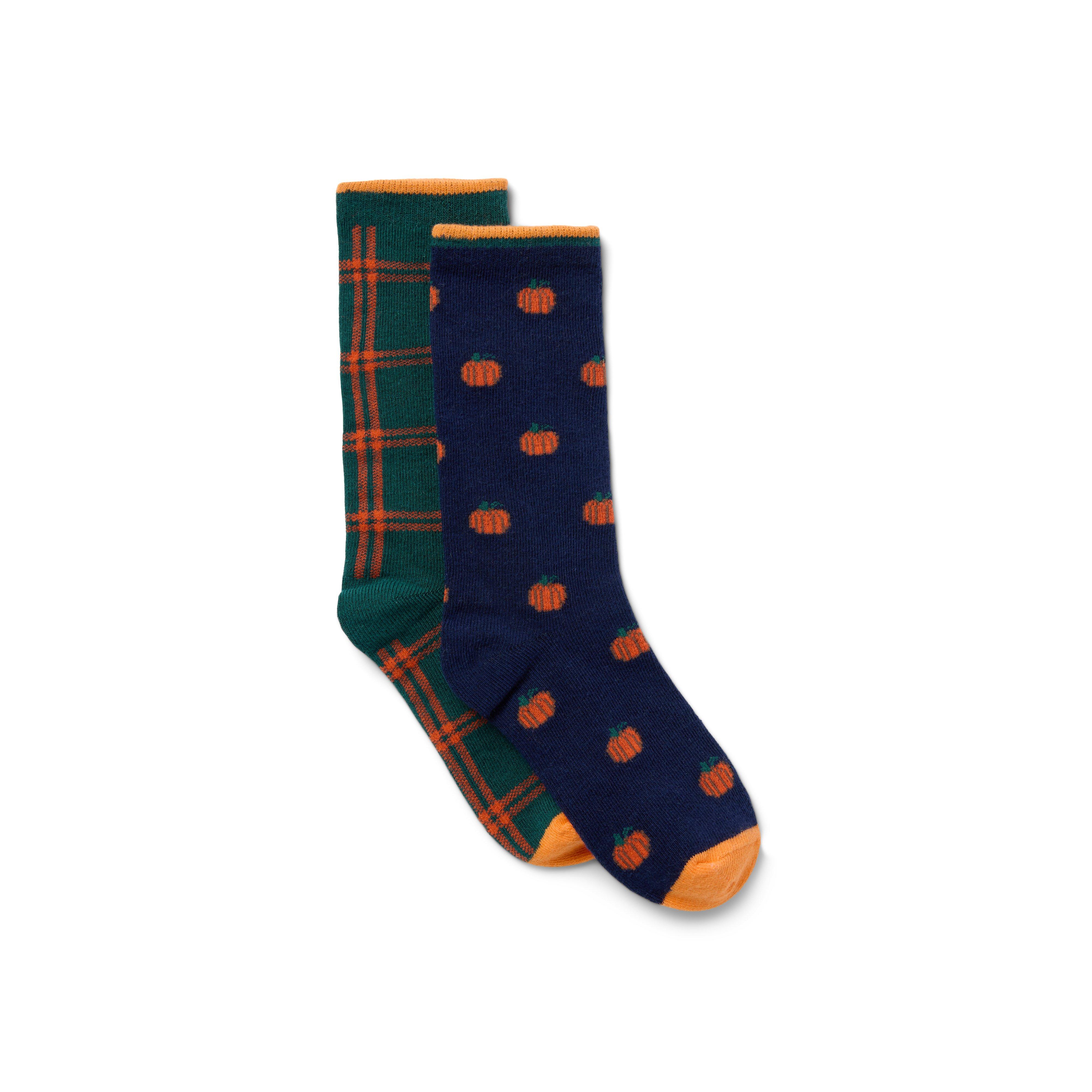 Janie and Jack Pumpkin And Plaid Sock 2-Pack