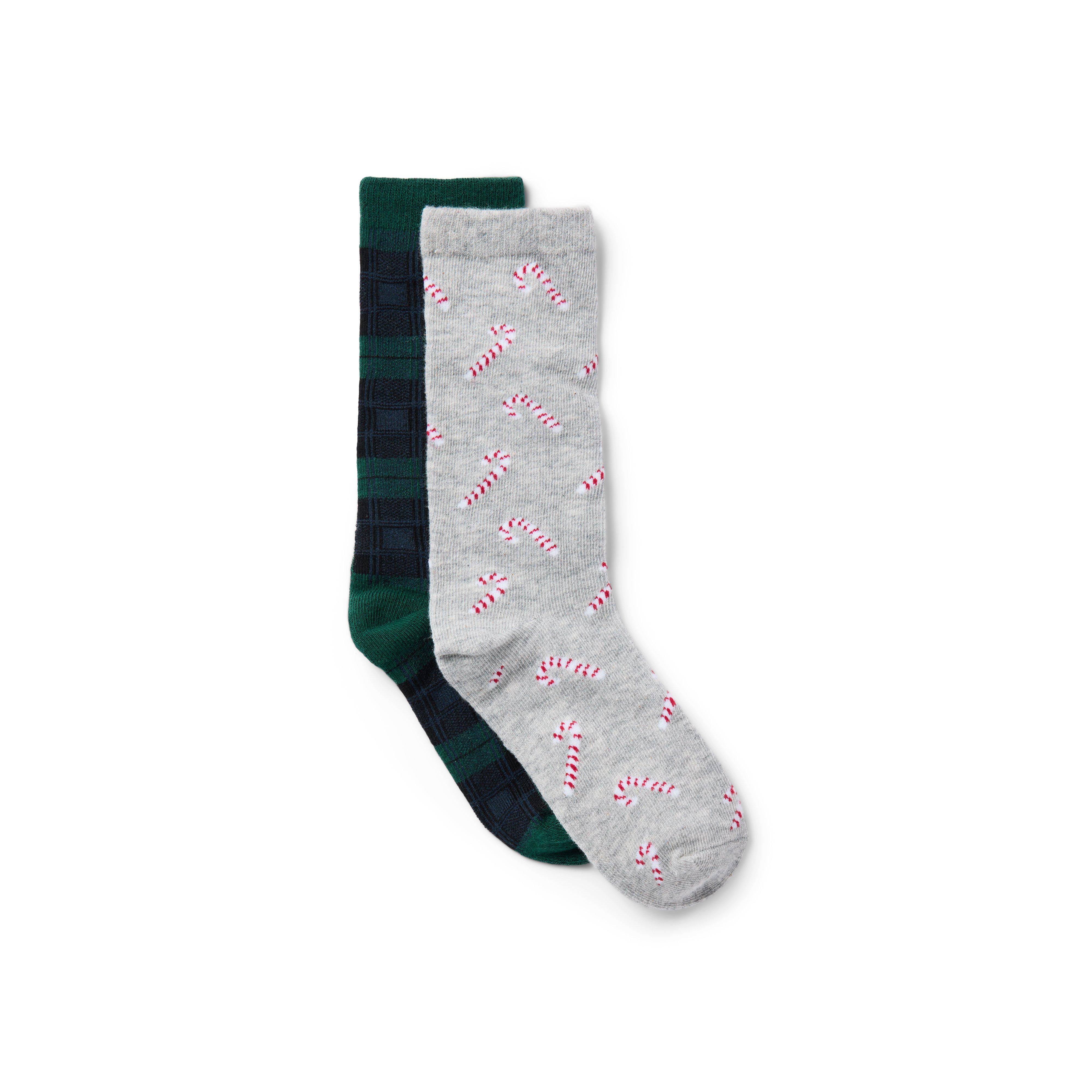Janie and Jack Candy Cane And Tartan Sock 2-Pack
