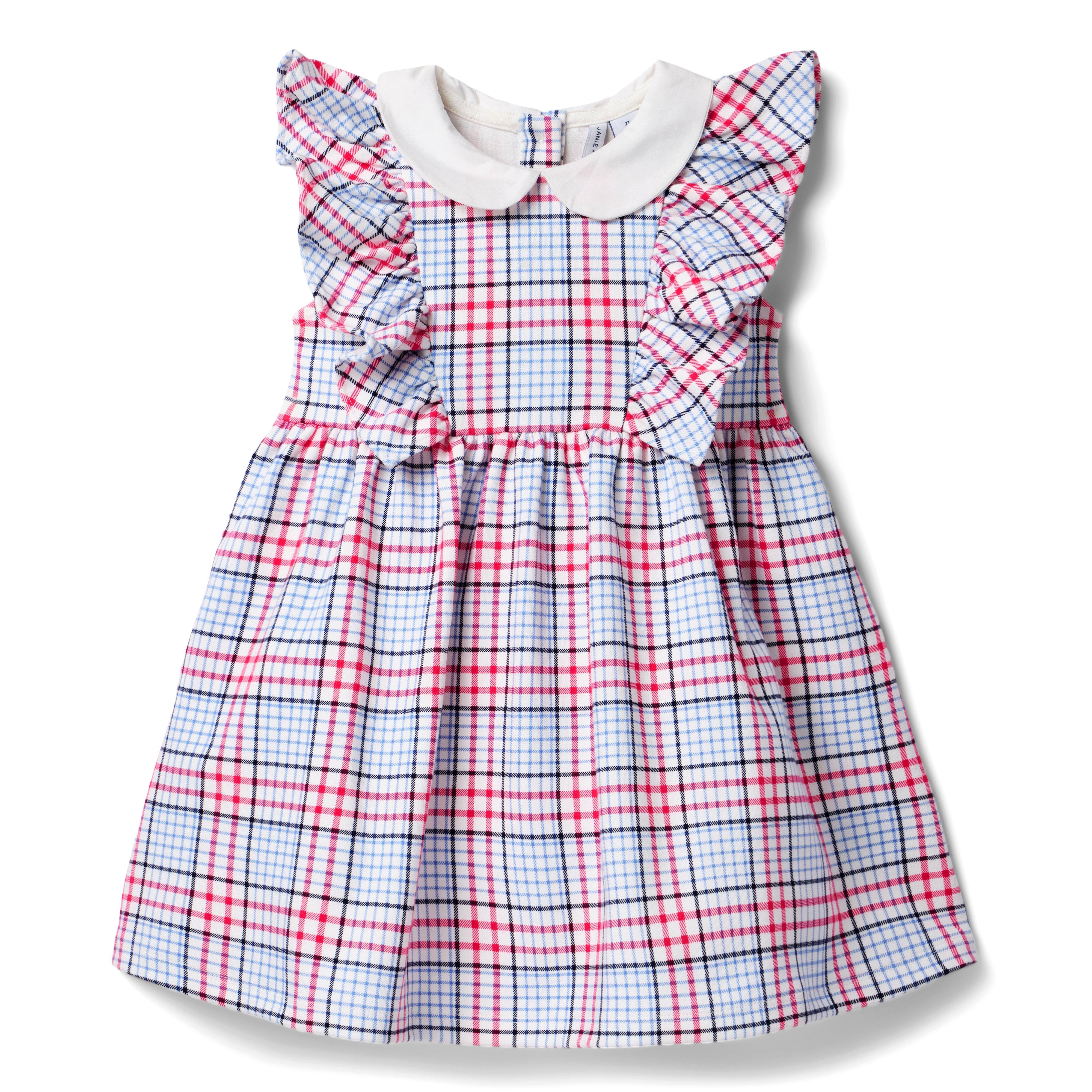 Janie and Jack Plaid Ruffle Sleeve Ponte Dress
