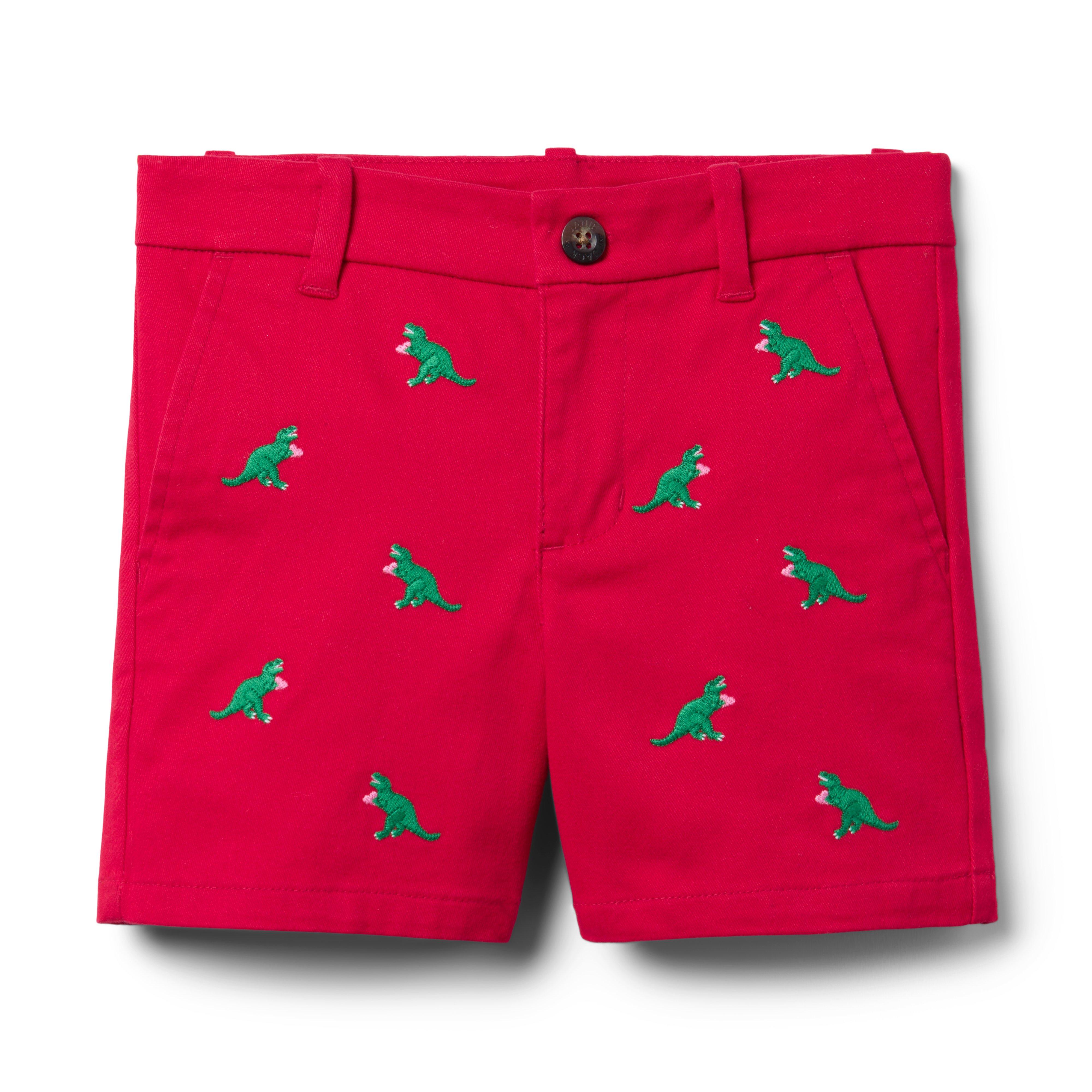 Janie and Jack Embroidered Dinosaur Heart Twill Short