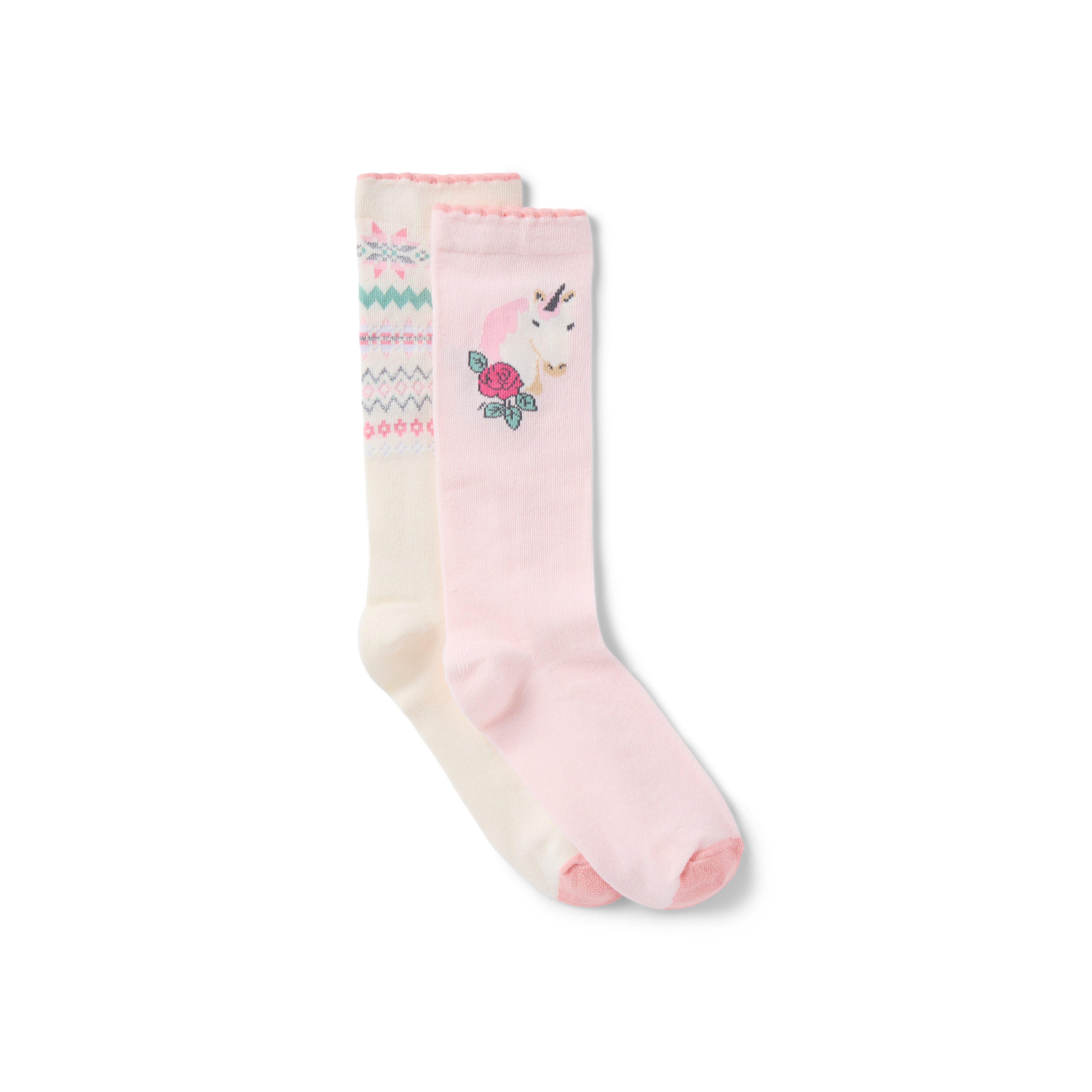 Janie and Jack Unicorn And Fair Isle Sock 2-Pack