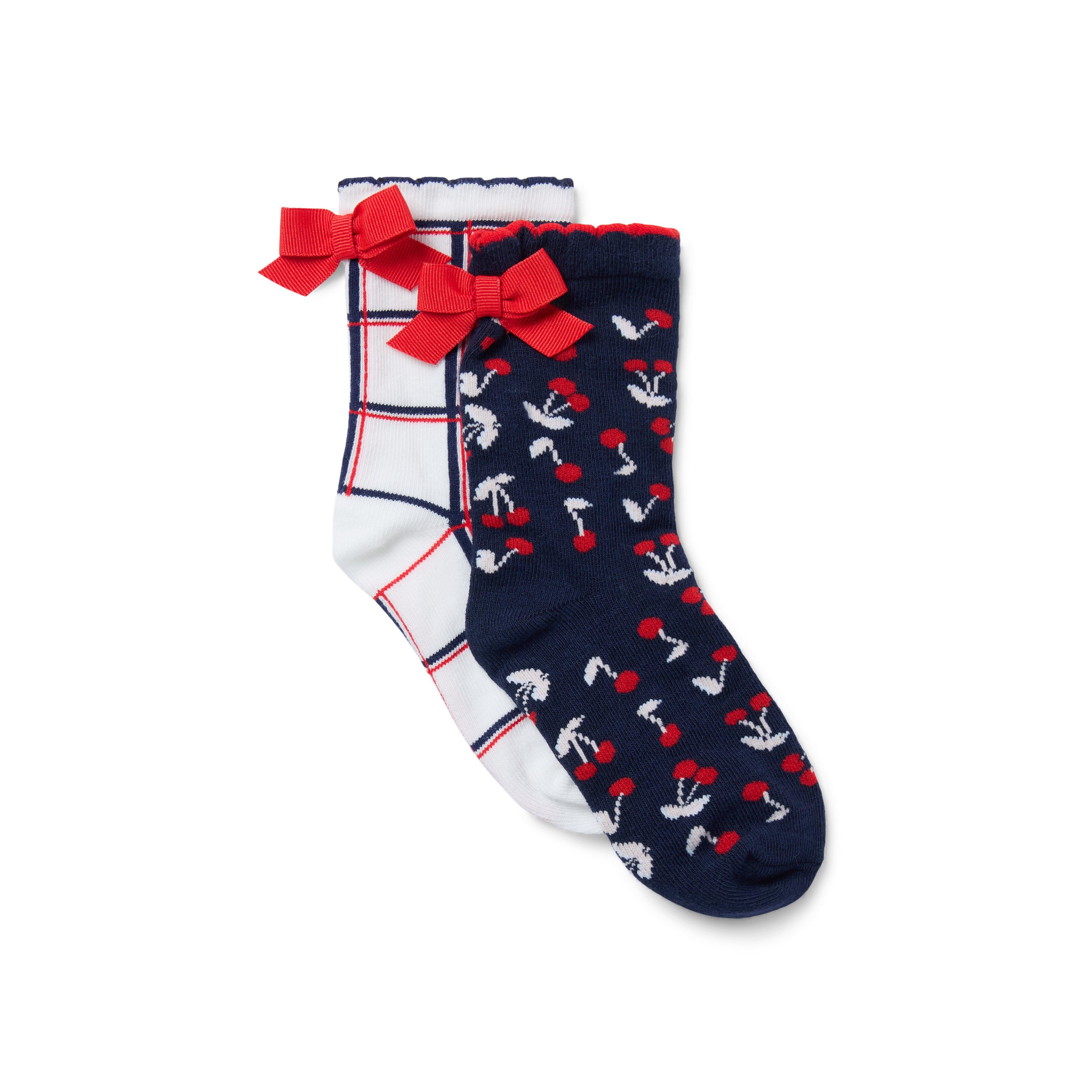 Janie and Jack Cherry And Checked Sock 2-Pack