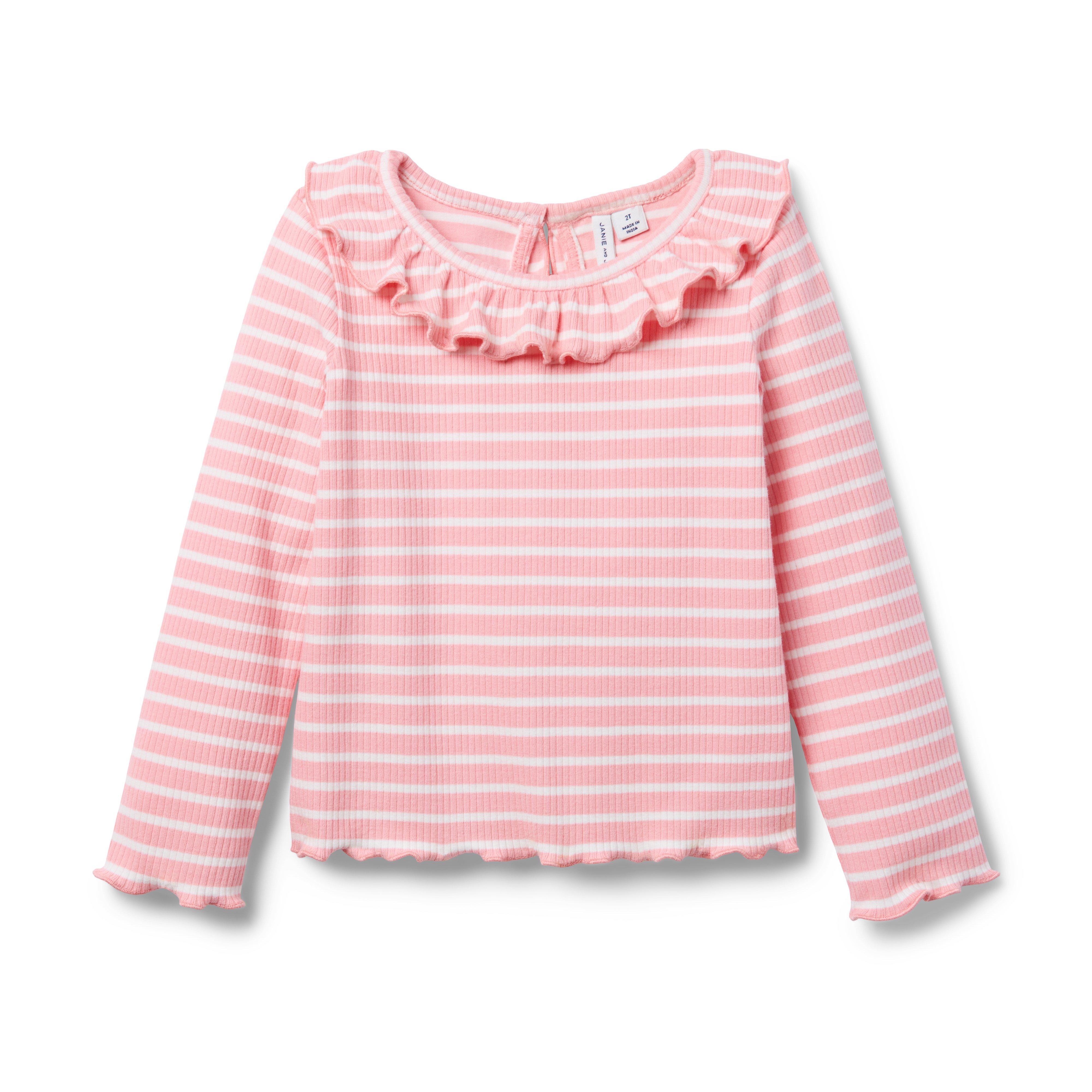 Janie and Jack Striped Ribbed Ruffle Collar Top