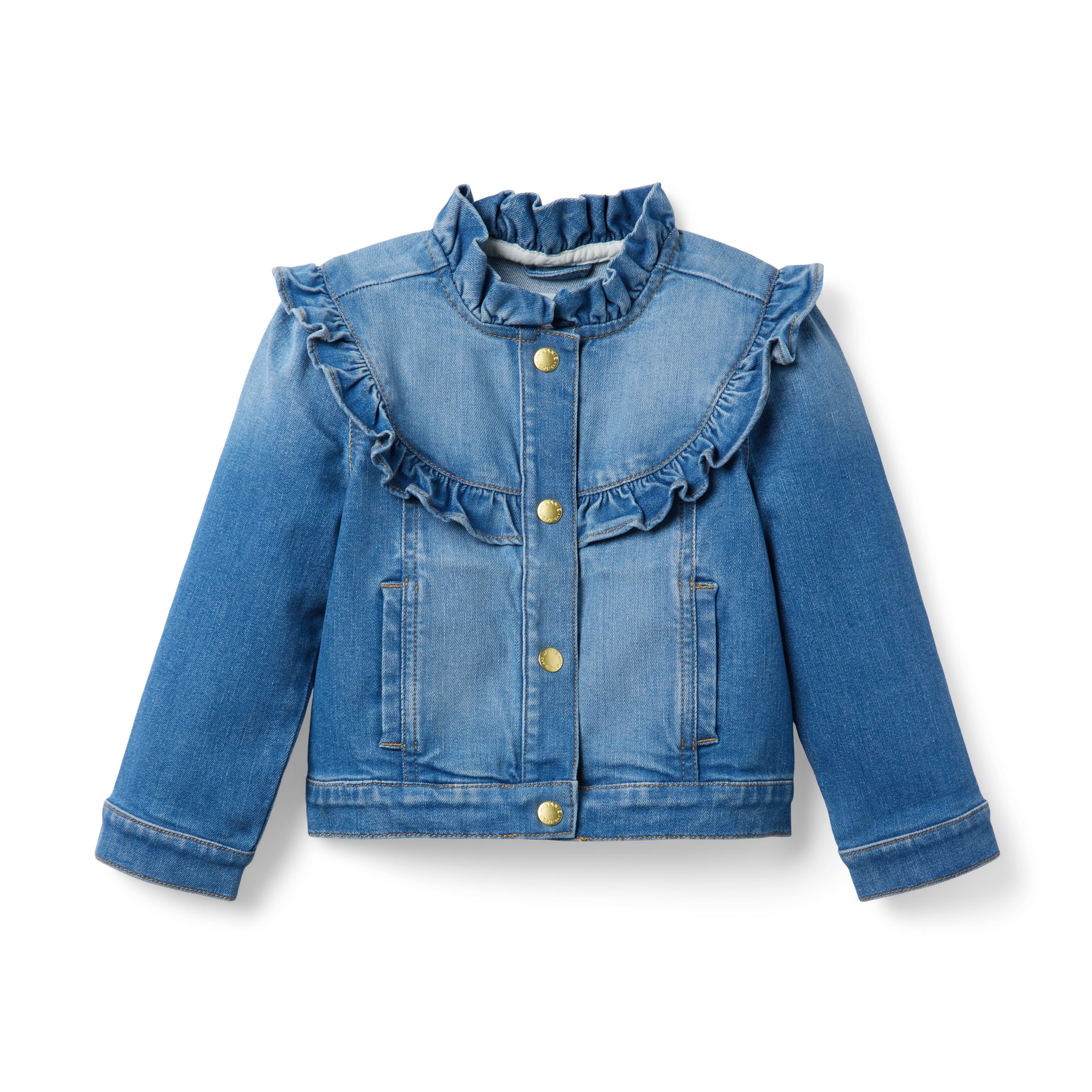Janie and Jack Denim Ruffle Jacket In Sadie Medium Wash