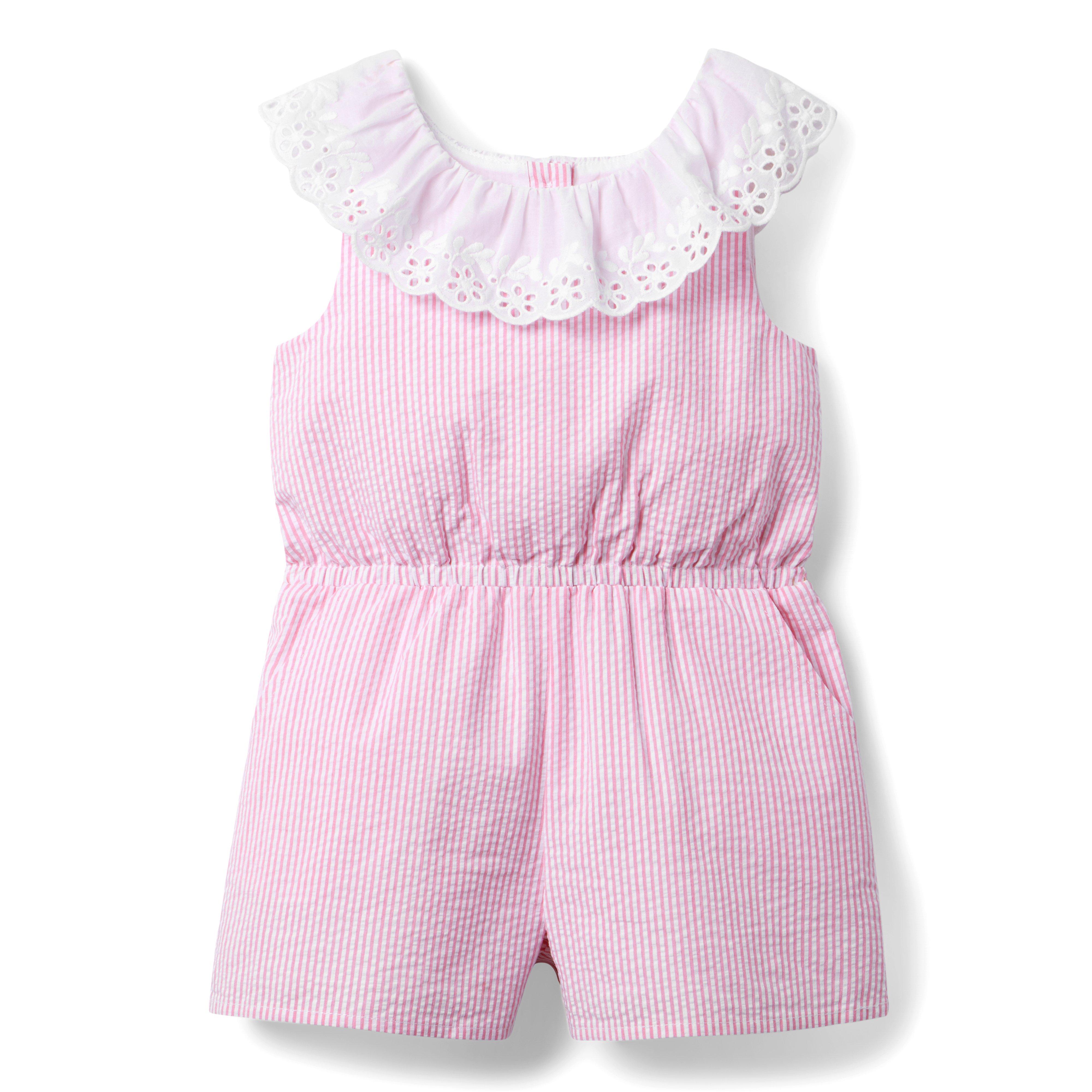 Janie and Jack Striped Seersucker Eyelet Collar Romper