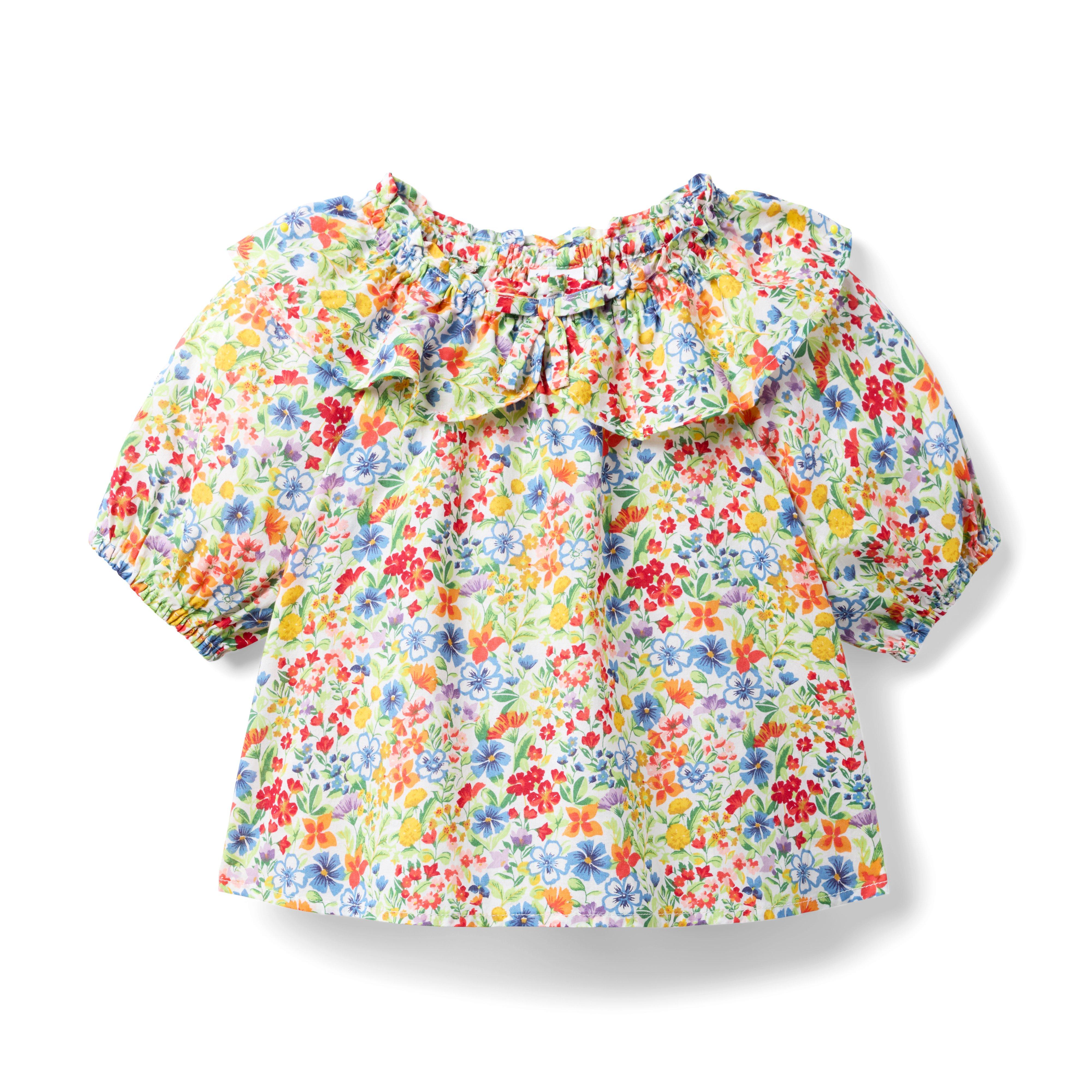 Janie and Jack Ditsy Floral Ruffle Collared Top