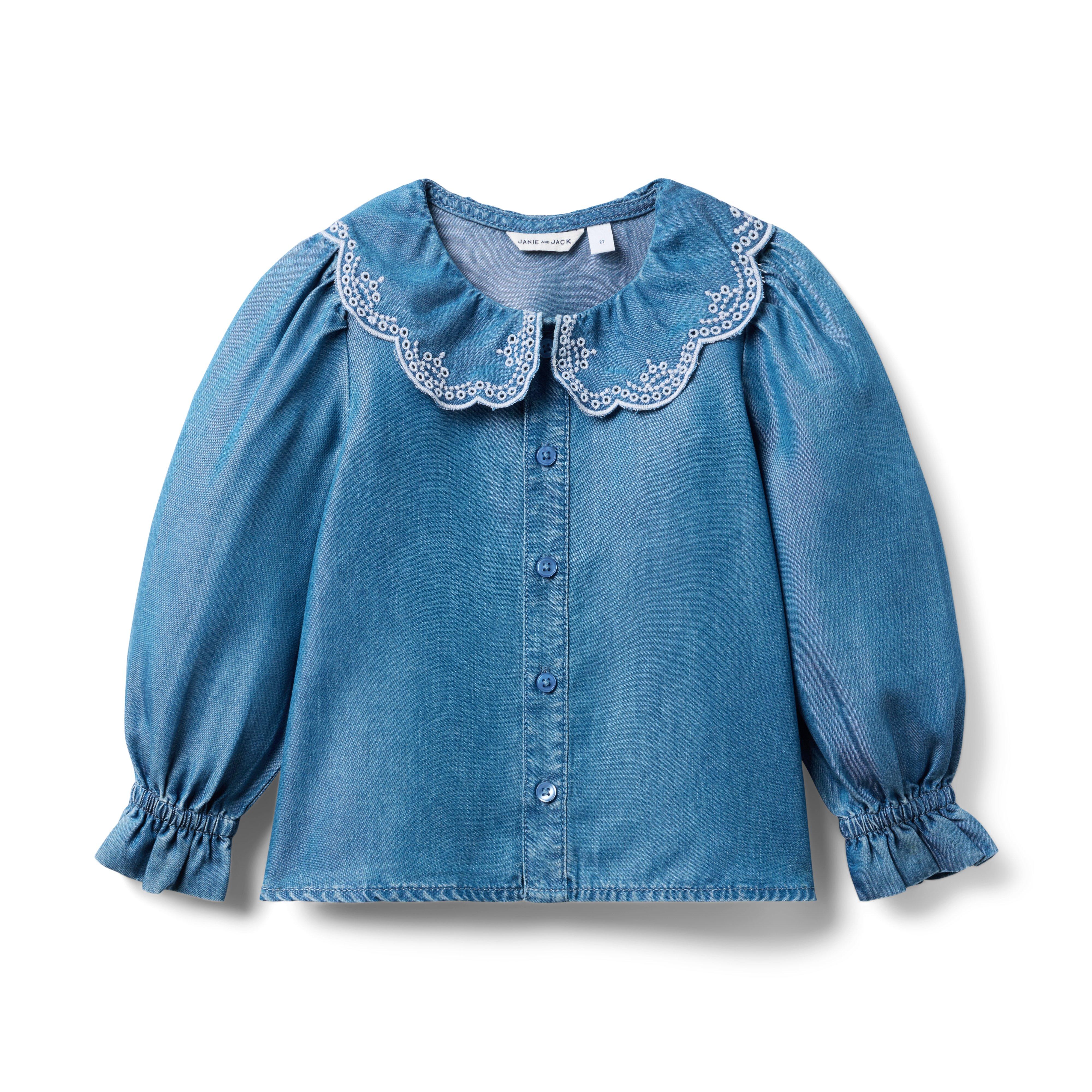 Janie and Jack Denim Embroidered Collar Top
