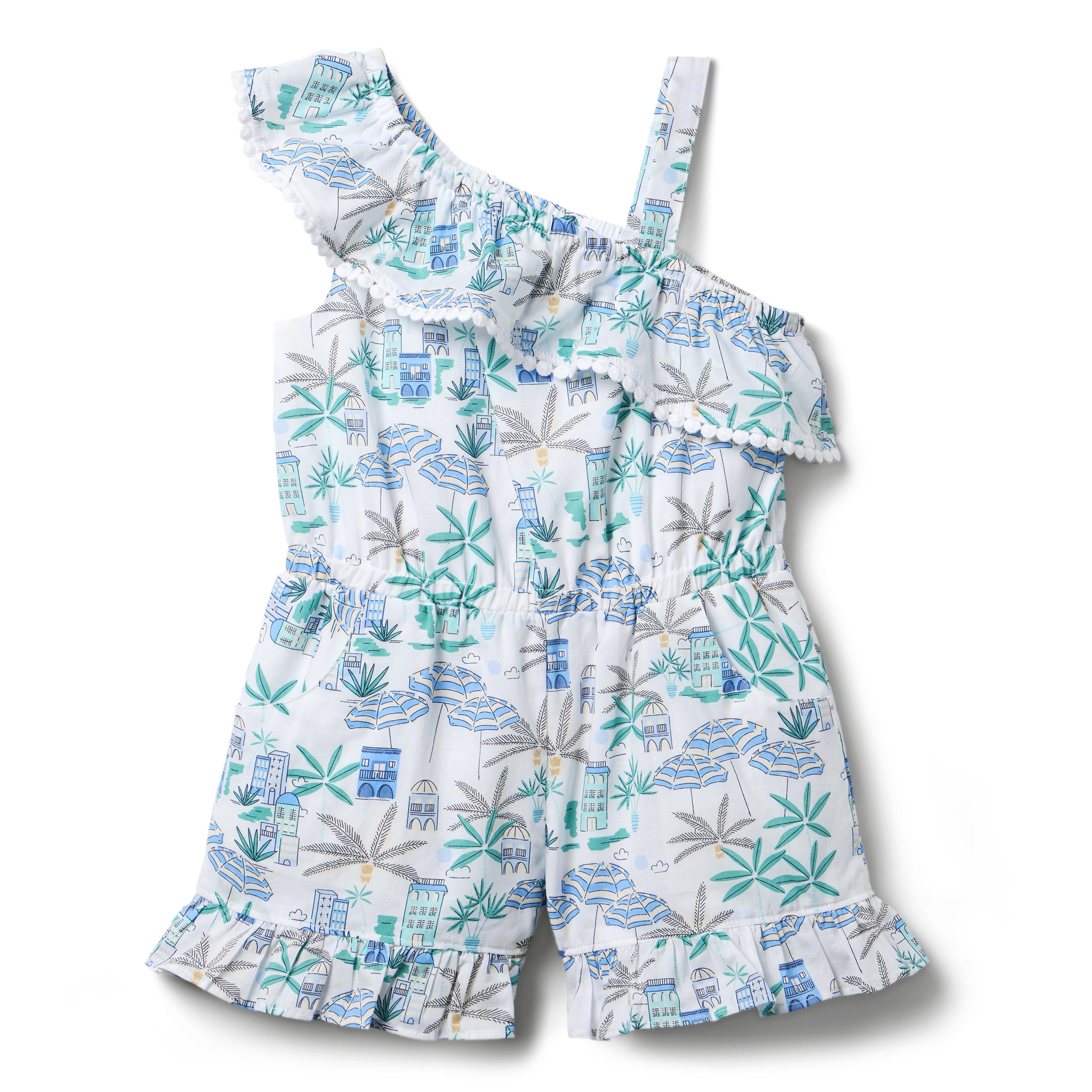 Janie and Jack Coastal Getaway Ruffle Shoulder Romper