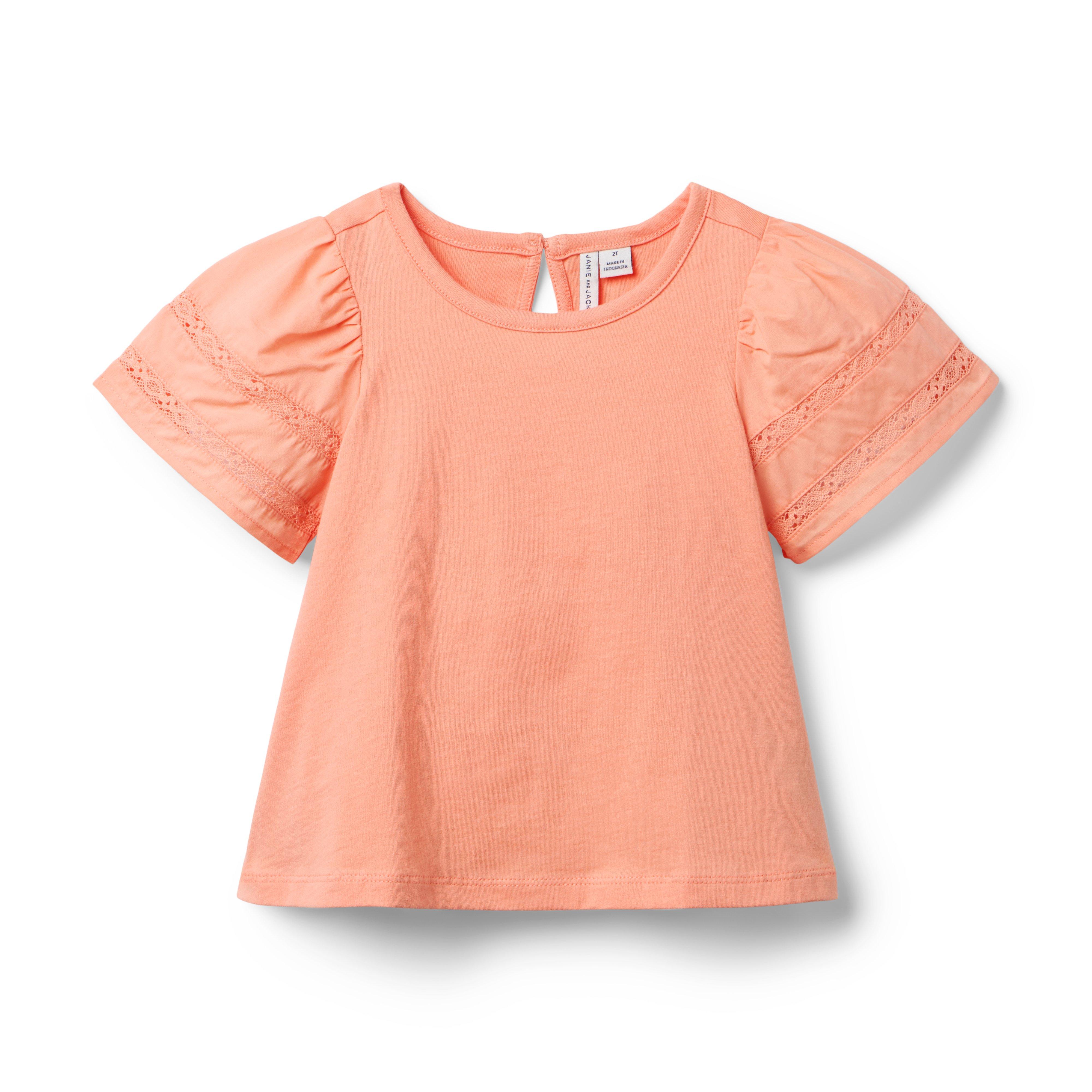 Janie and Jack Lace Trim Puff Sleeve Top
