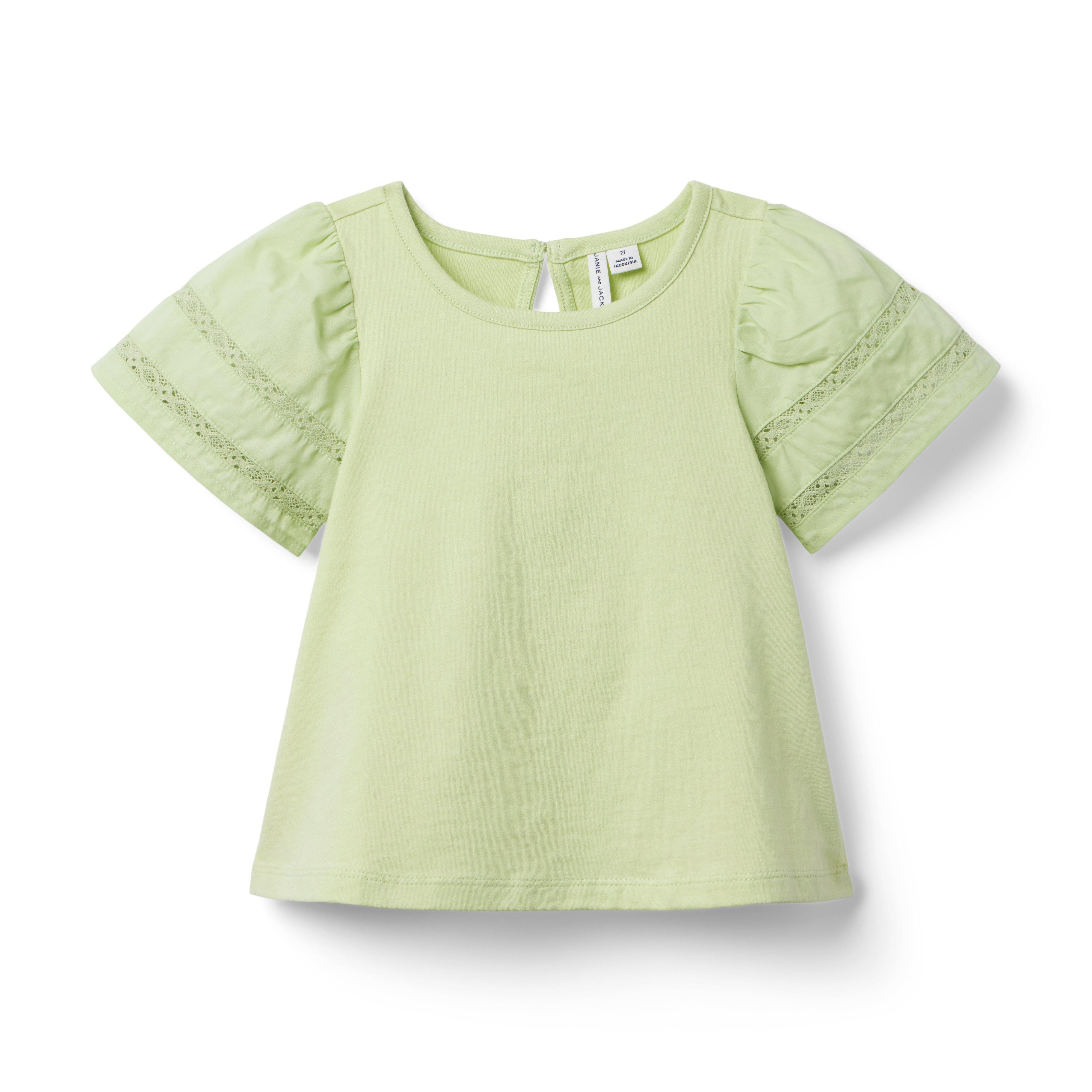 Janie and Jack Lace Trim Puff Sleeve Top