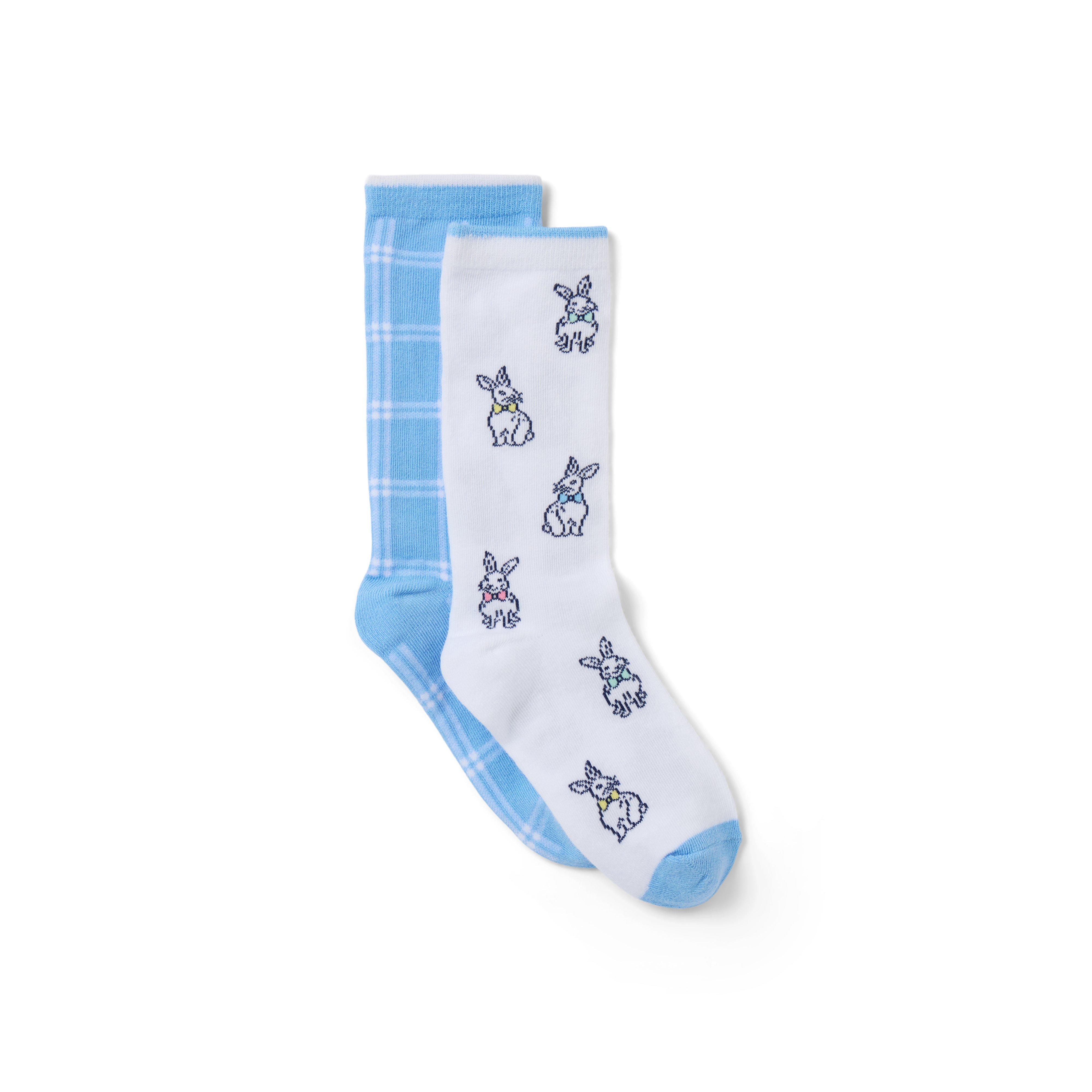 Janie and Jack Bunny And Checked Sock 2-Pack