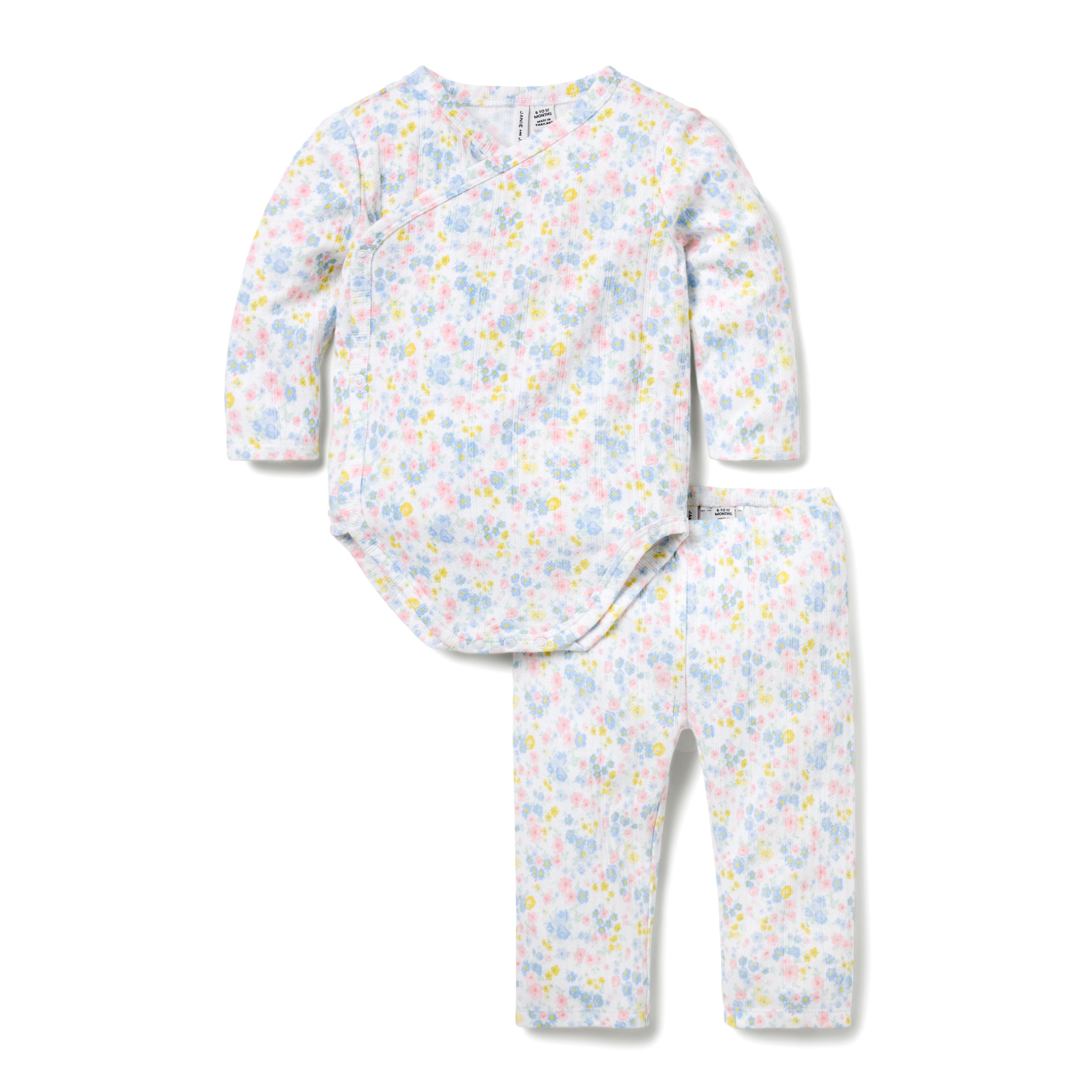 Janie and Jack Baby Floral Pointelle Wrap Matching Set