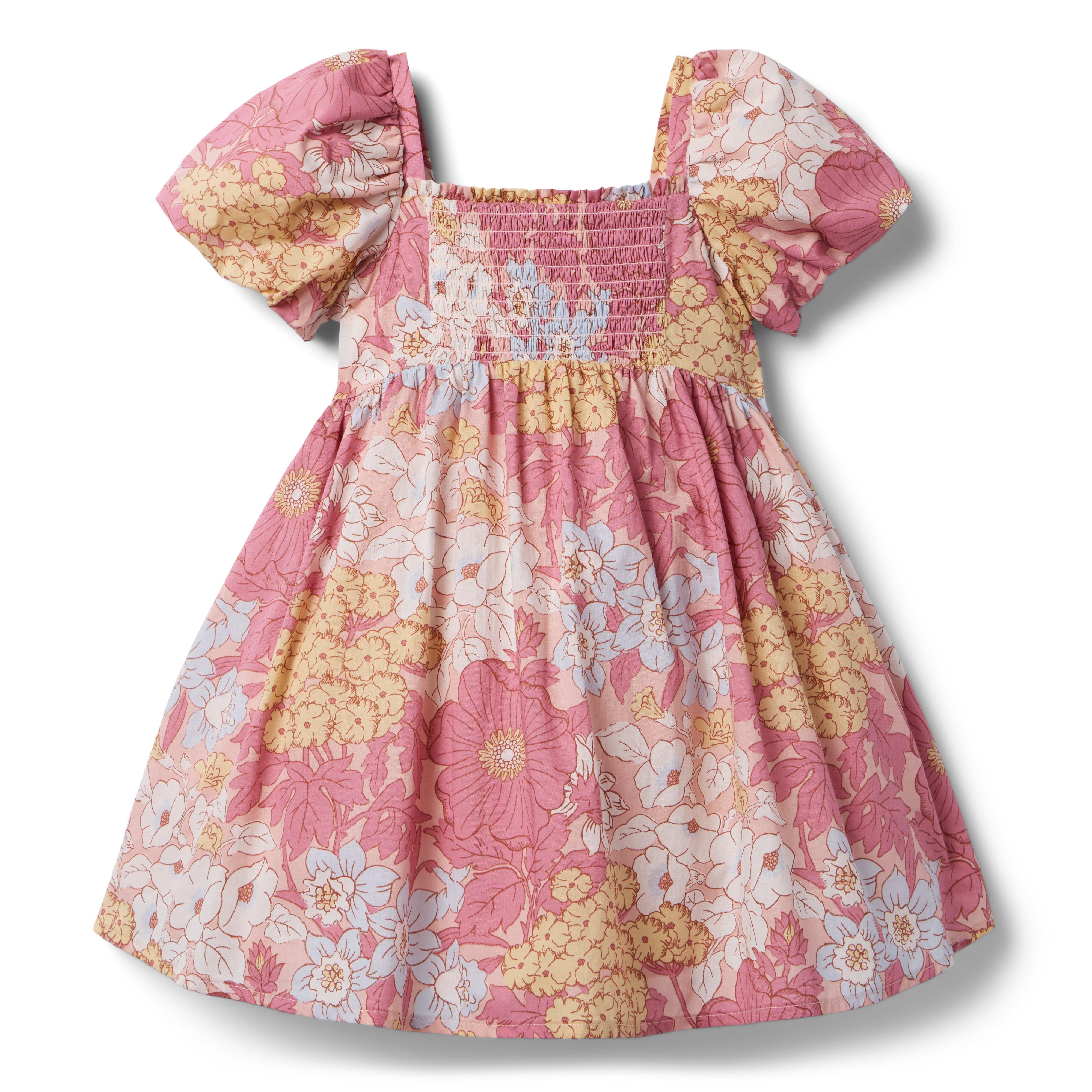 Janie and Jack Floral Smocked Puff Sleeve Dress