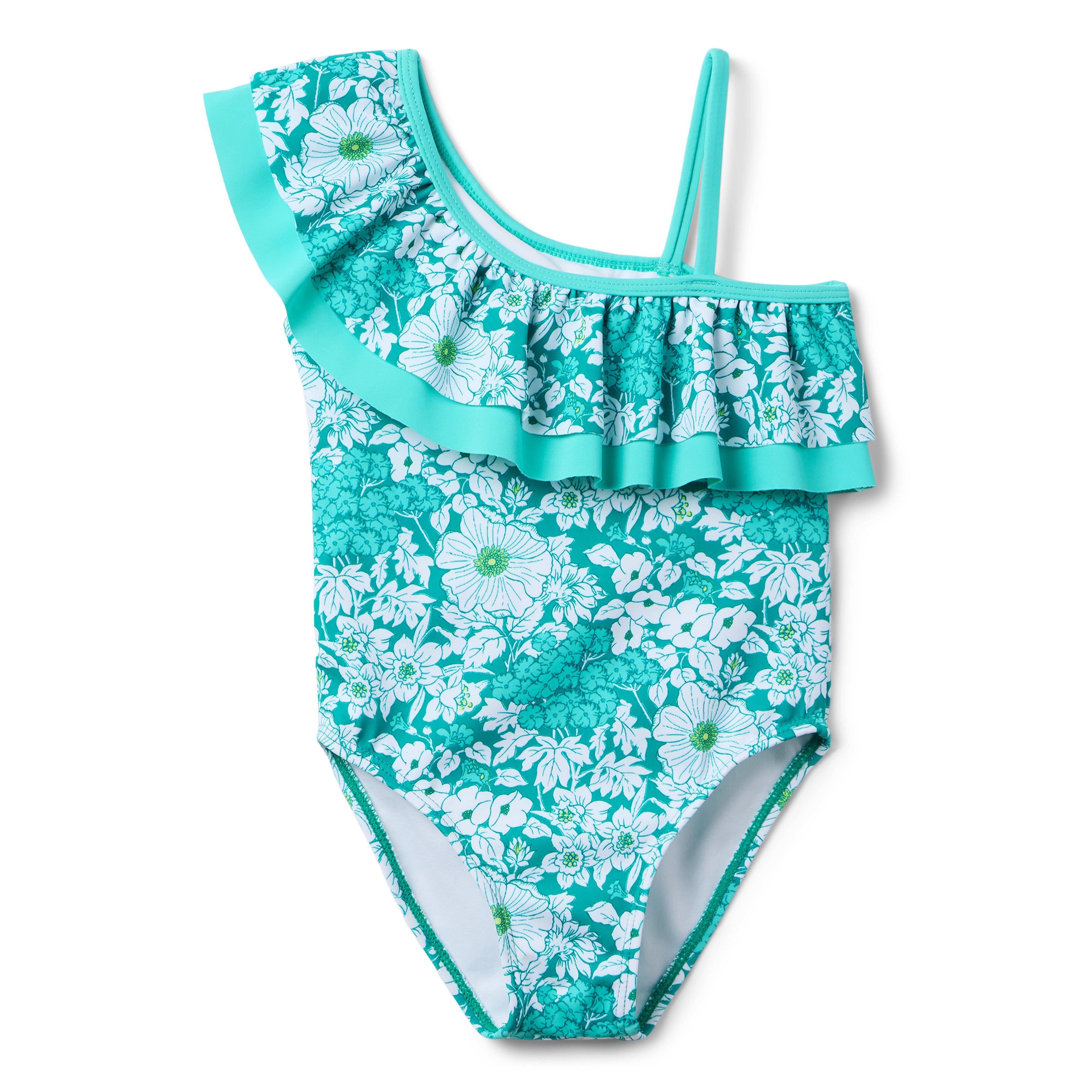 Janie and Jack Recycled Floral Ruffle Shoulder Swimsuit