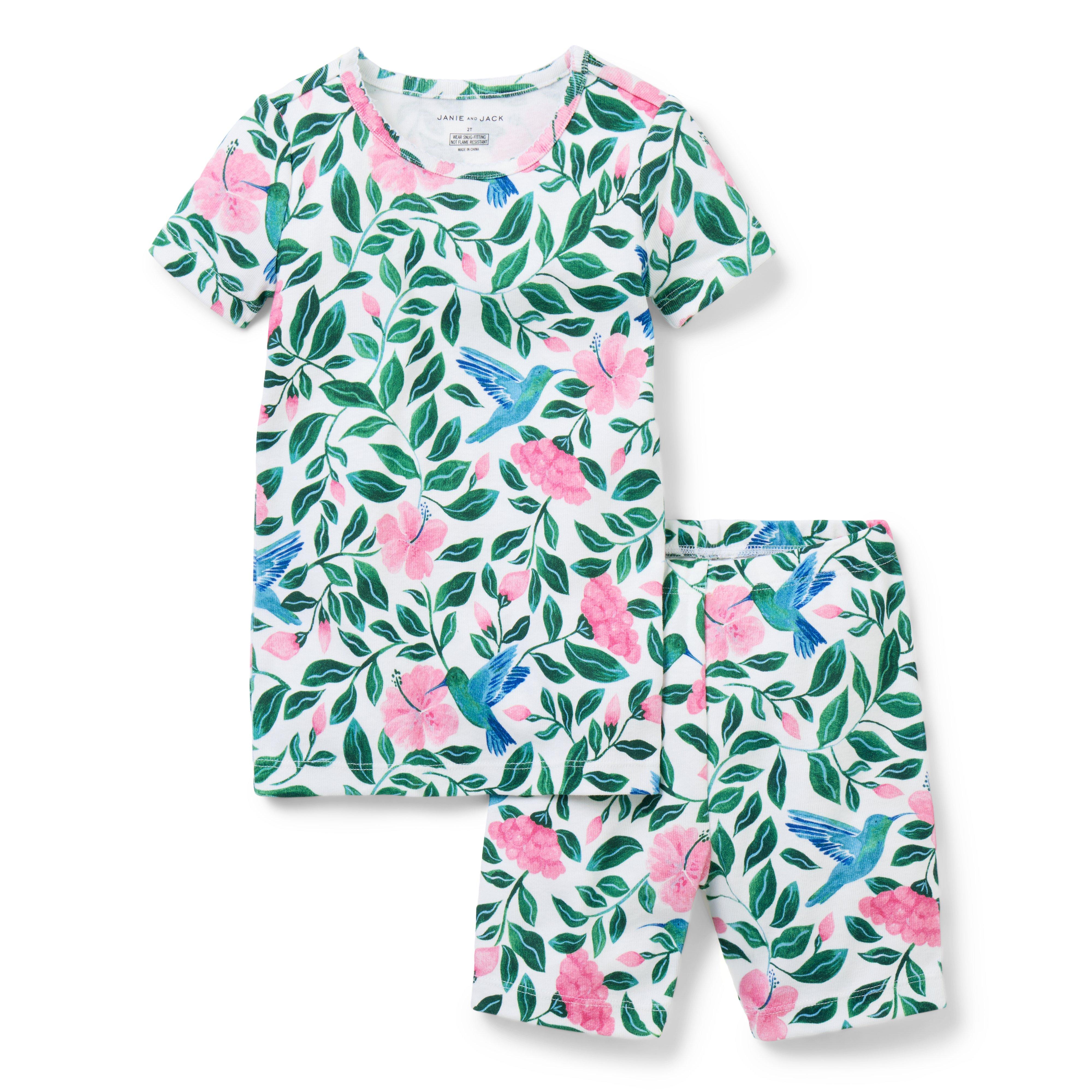 Janie and Jack Good Night Short Pajama In Hummingbird Hibiscus