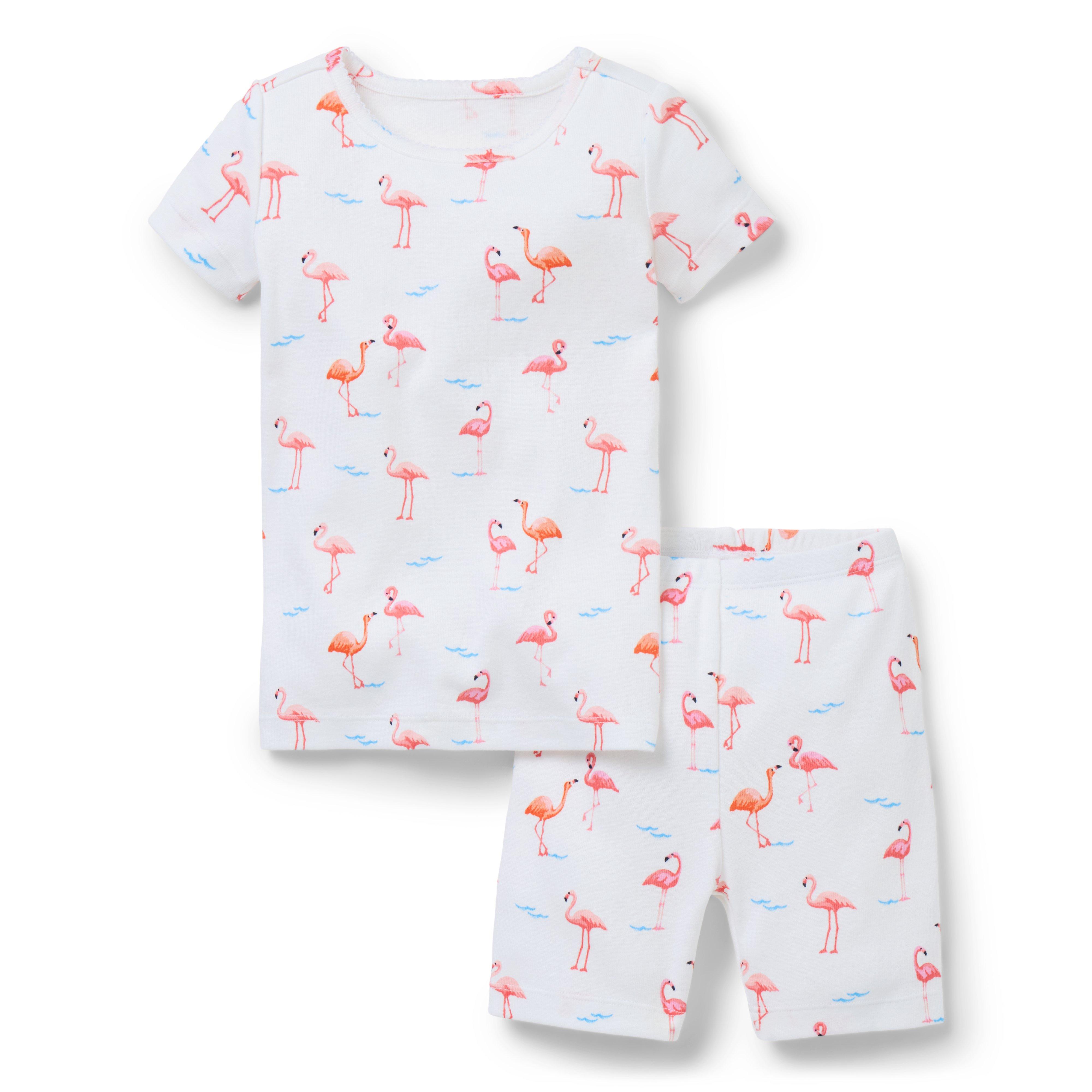 Janie and Jack Good Night Short Pajama In Flamingo