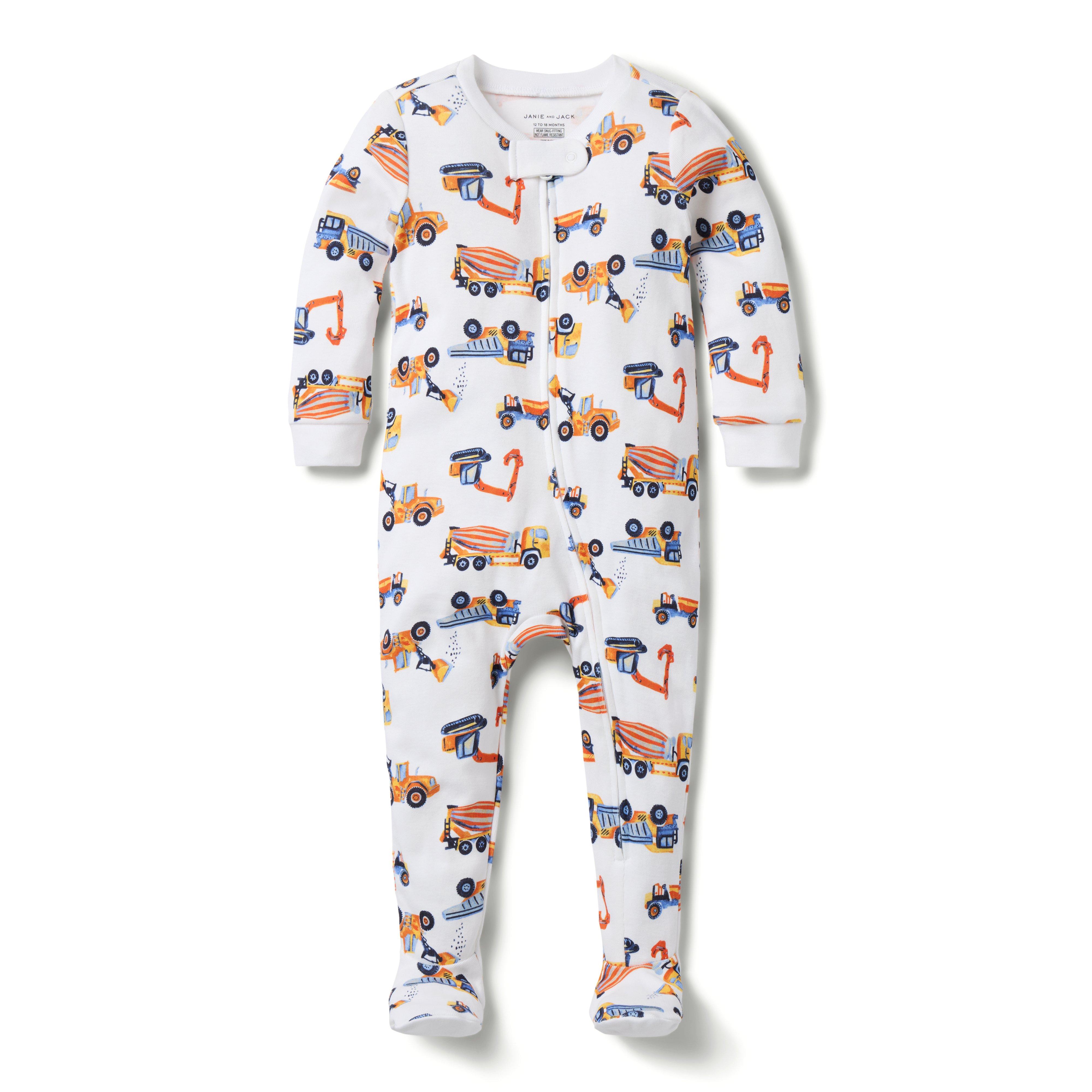 Janie and Jack Baby Good Night Footed Pajama In Construction Trucks