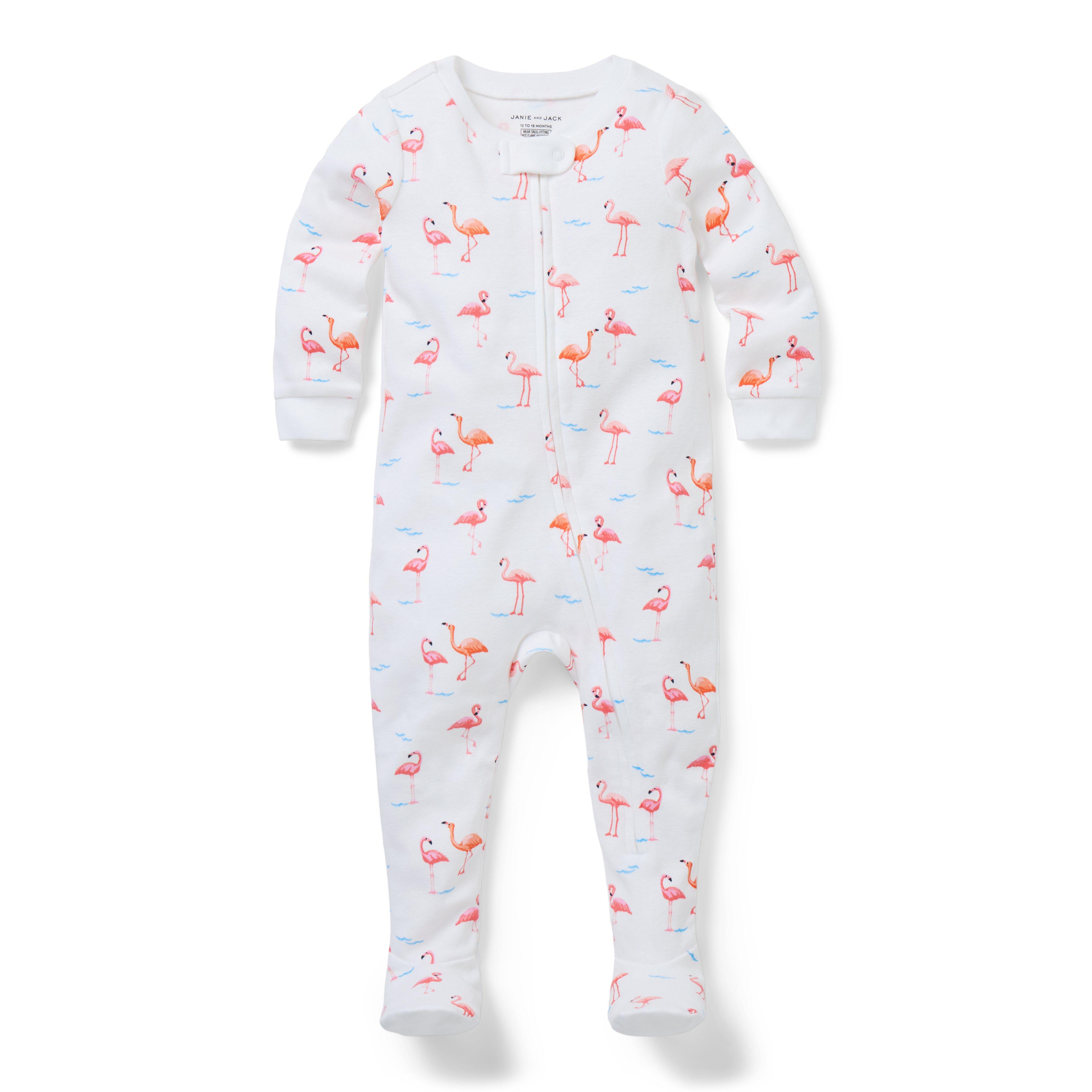 Janie and Jack Baby Good Night Footed Pajama In Flamingo