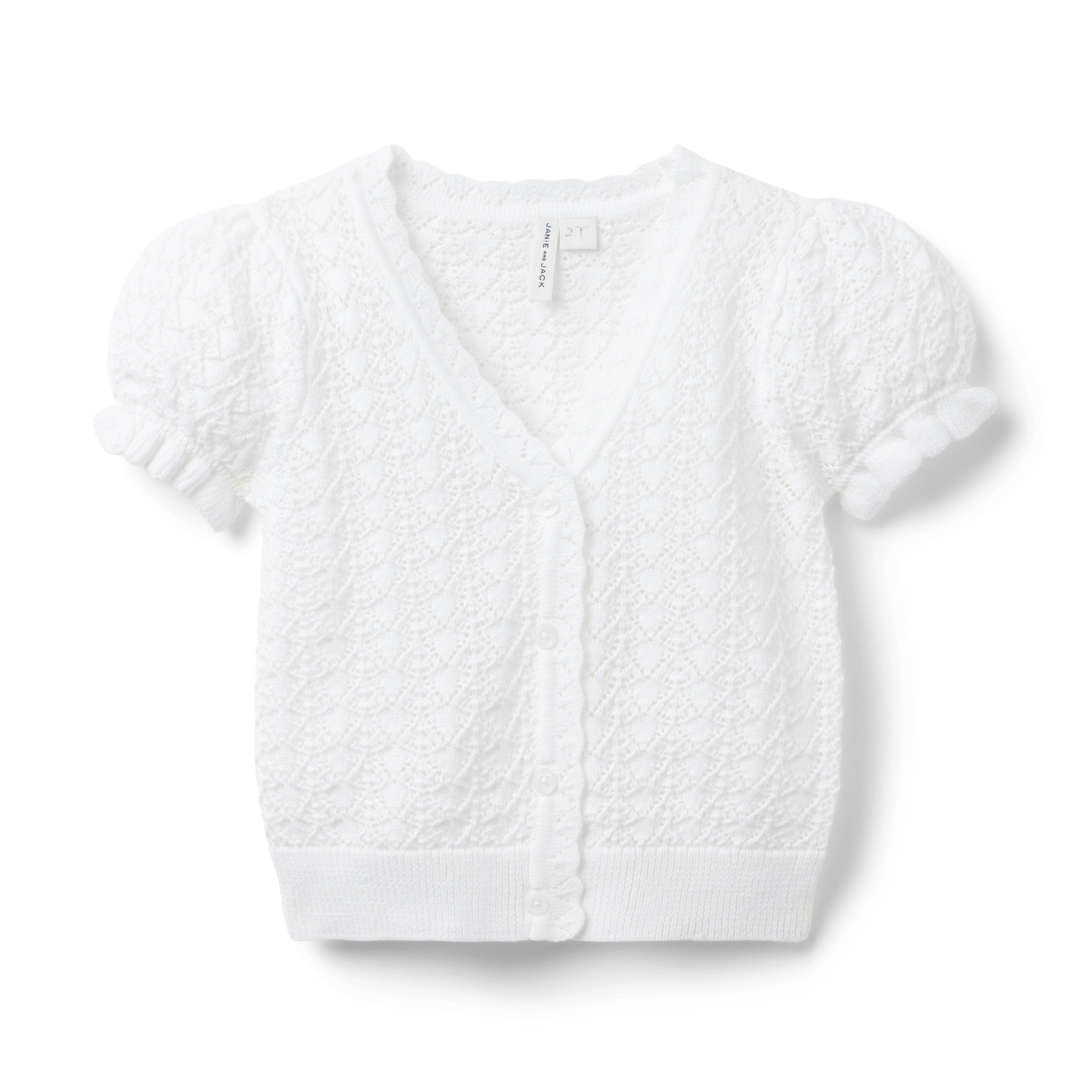 Janie and Jack Pointelle Puff Sleeve Cardigan