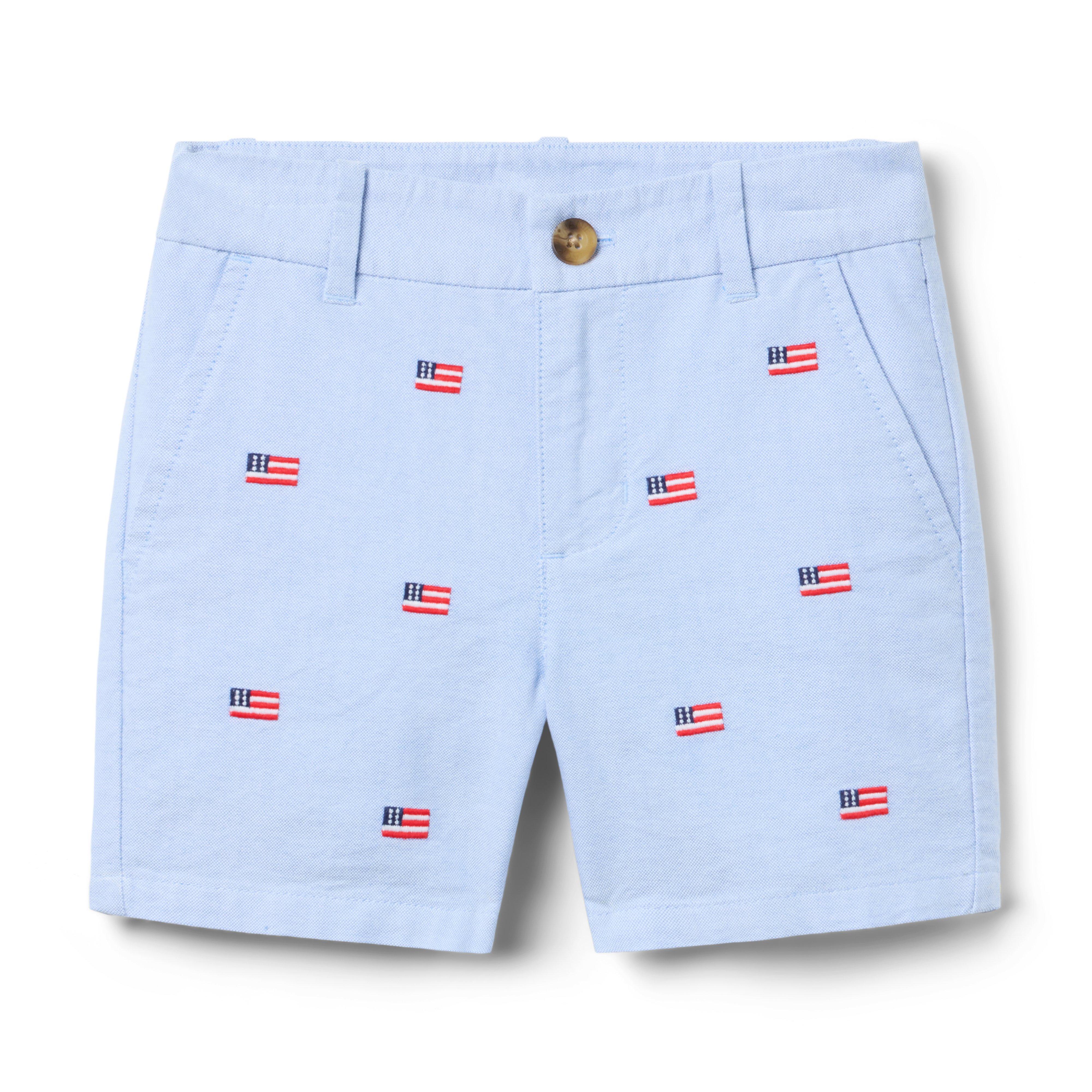 Janie and Jack Embroidered Flag Oxford Short