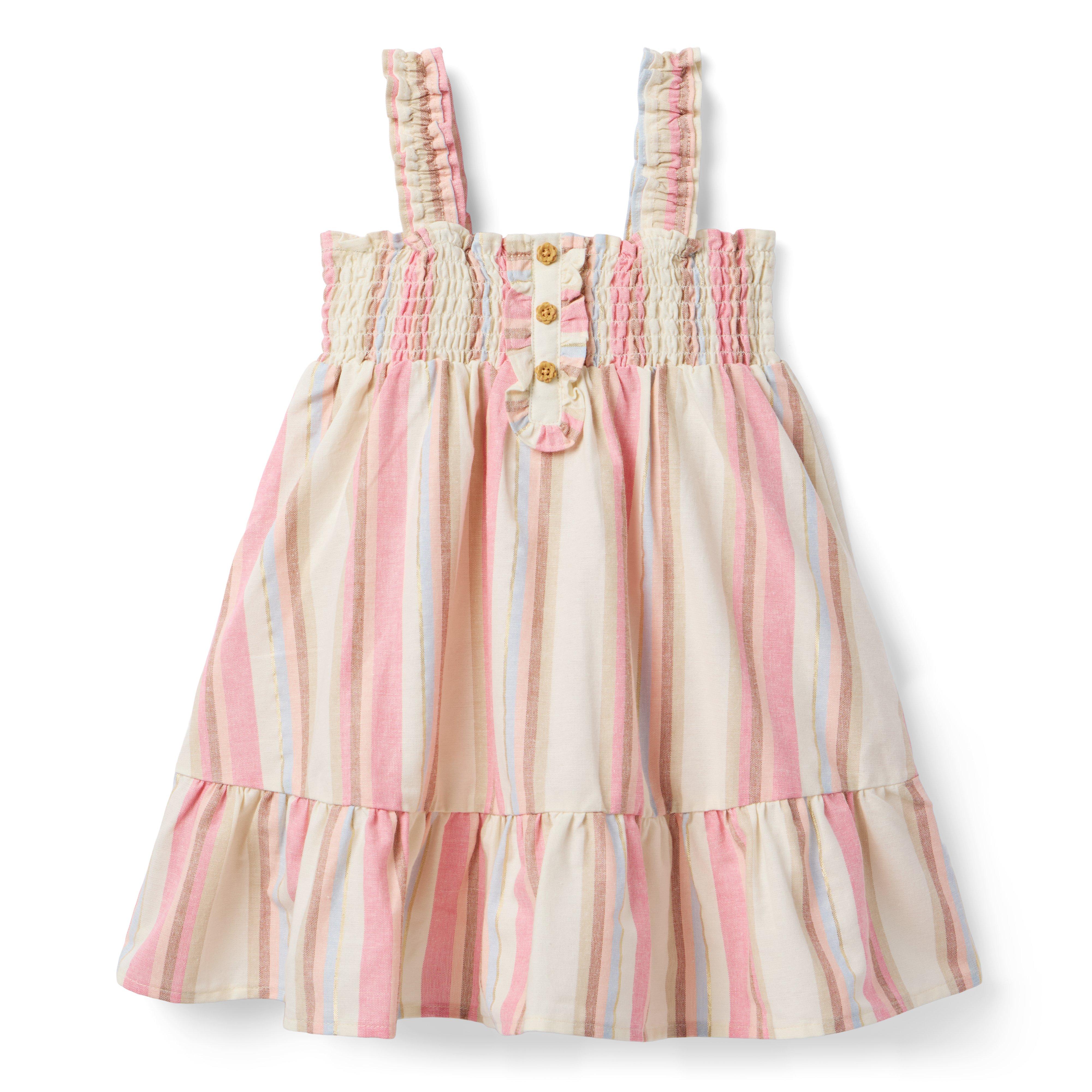 Janie and Jack Striped Linen-Cotton Smocked Dress