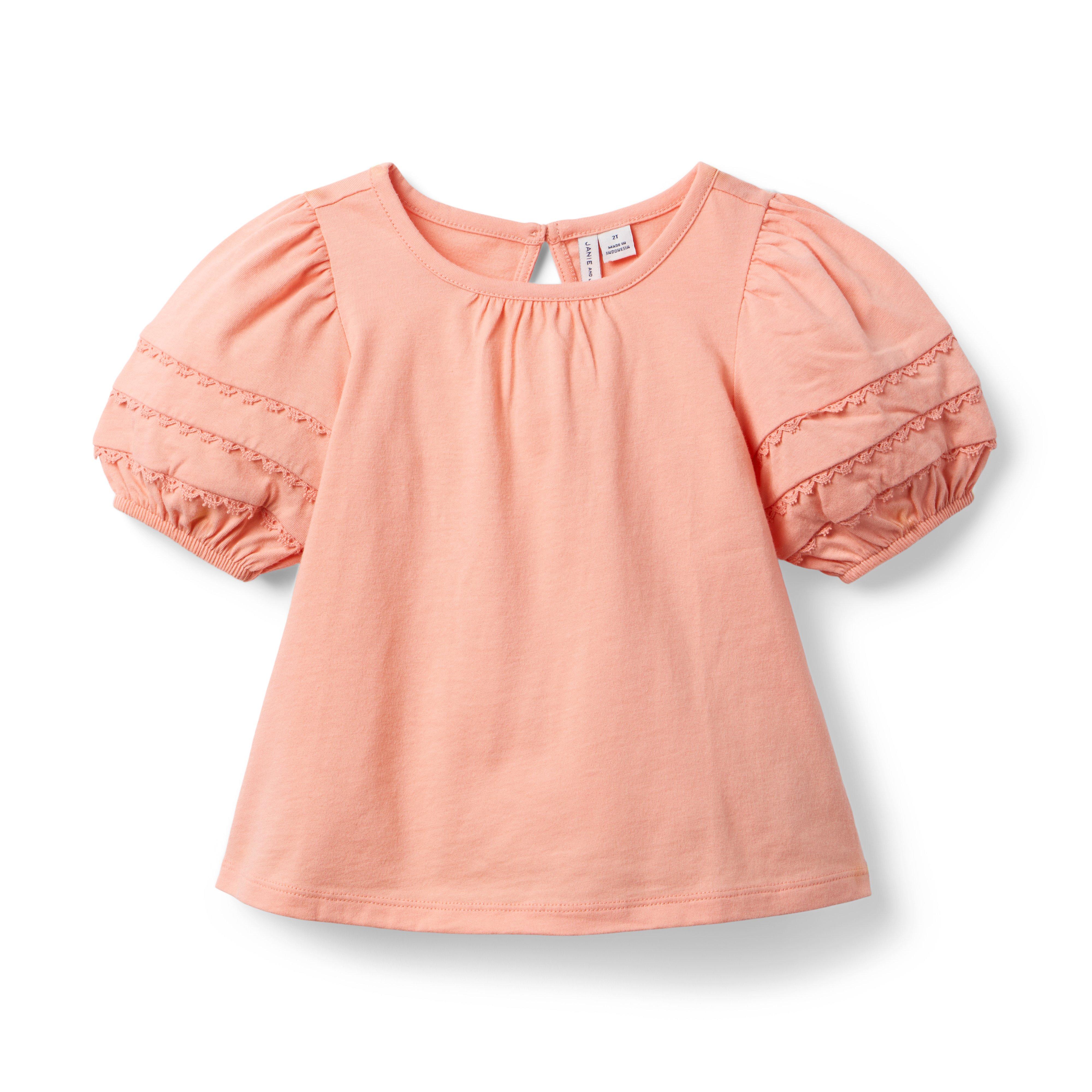 Janie and Jack Lace Trim Puff Sleeve Top