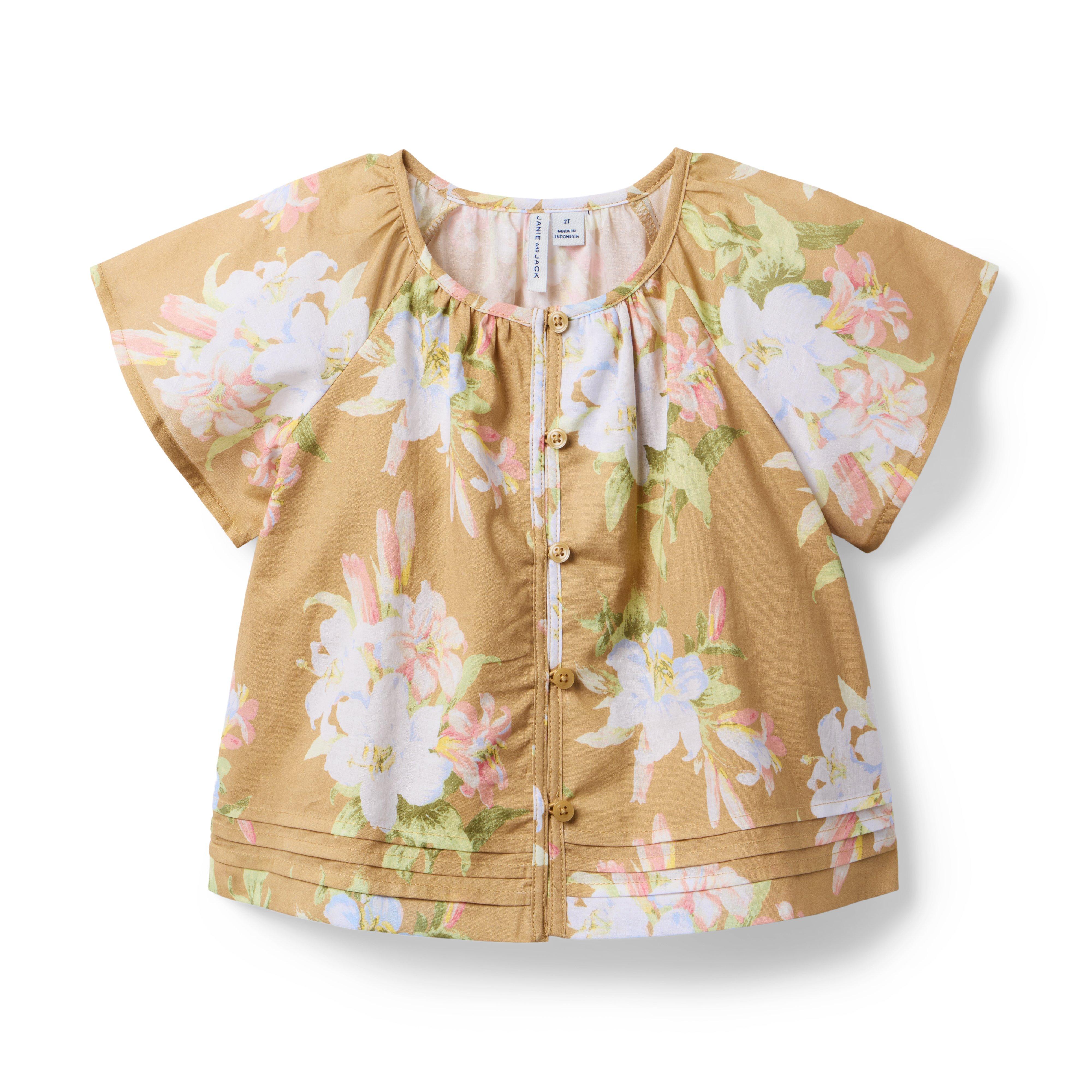 Janie and Jack Floral Pintuck Button Top