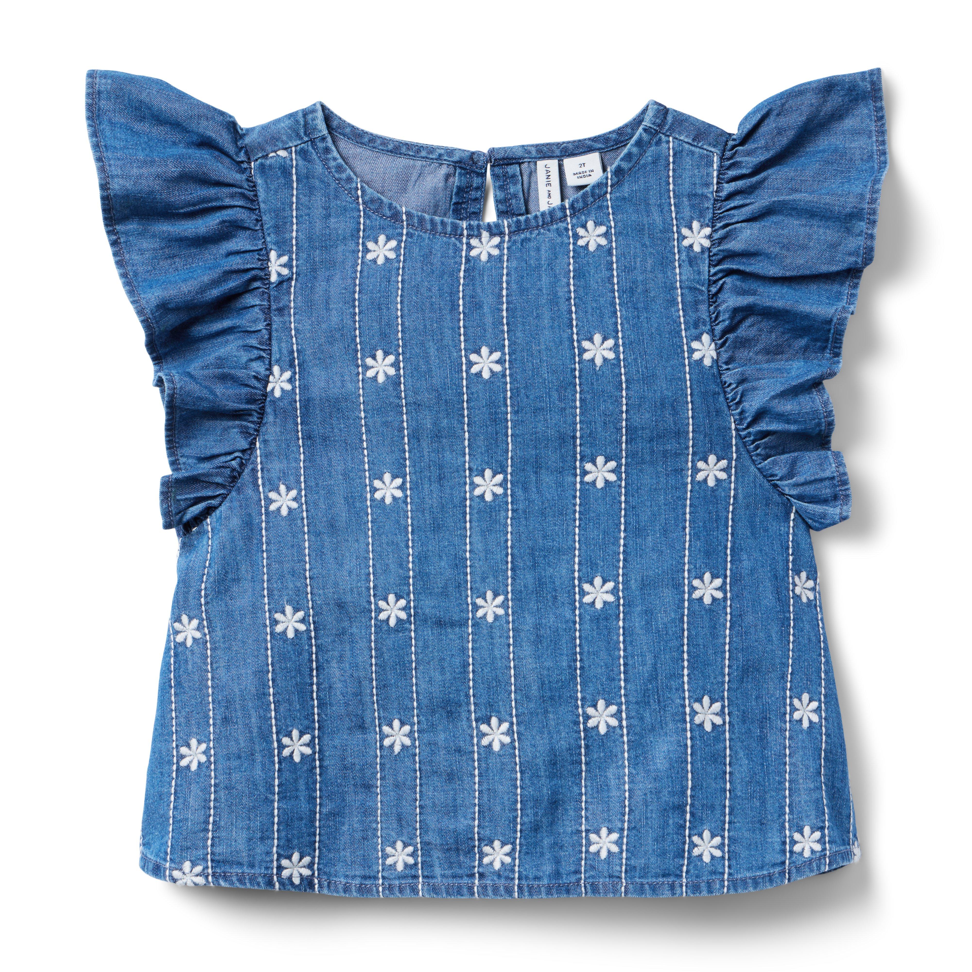 Janie and Jack Chambray Embroidered Floral Top