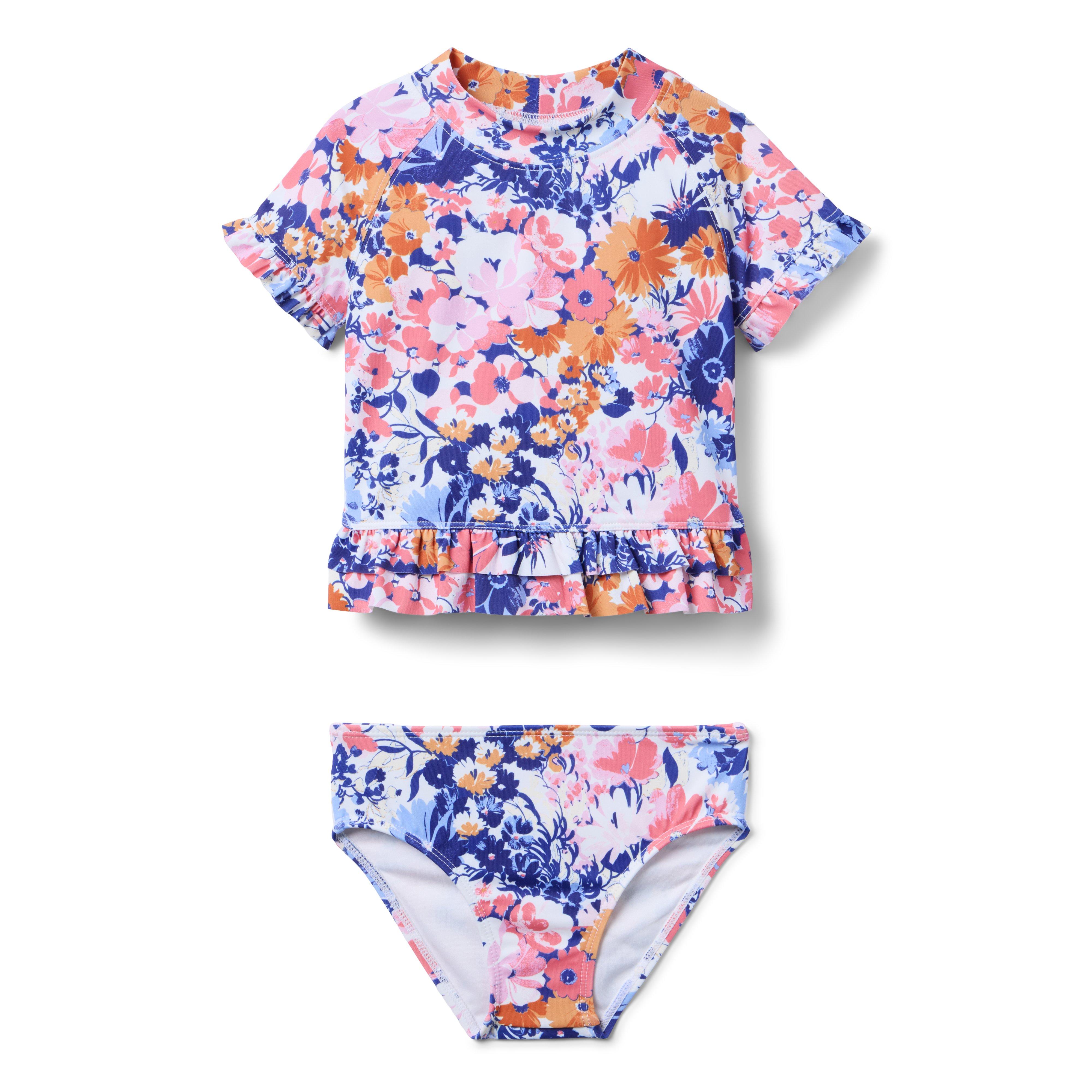 Janie and Jack Recycled Floral Ruffle Rash Guard Swimsuit
