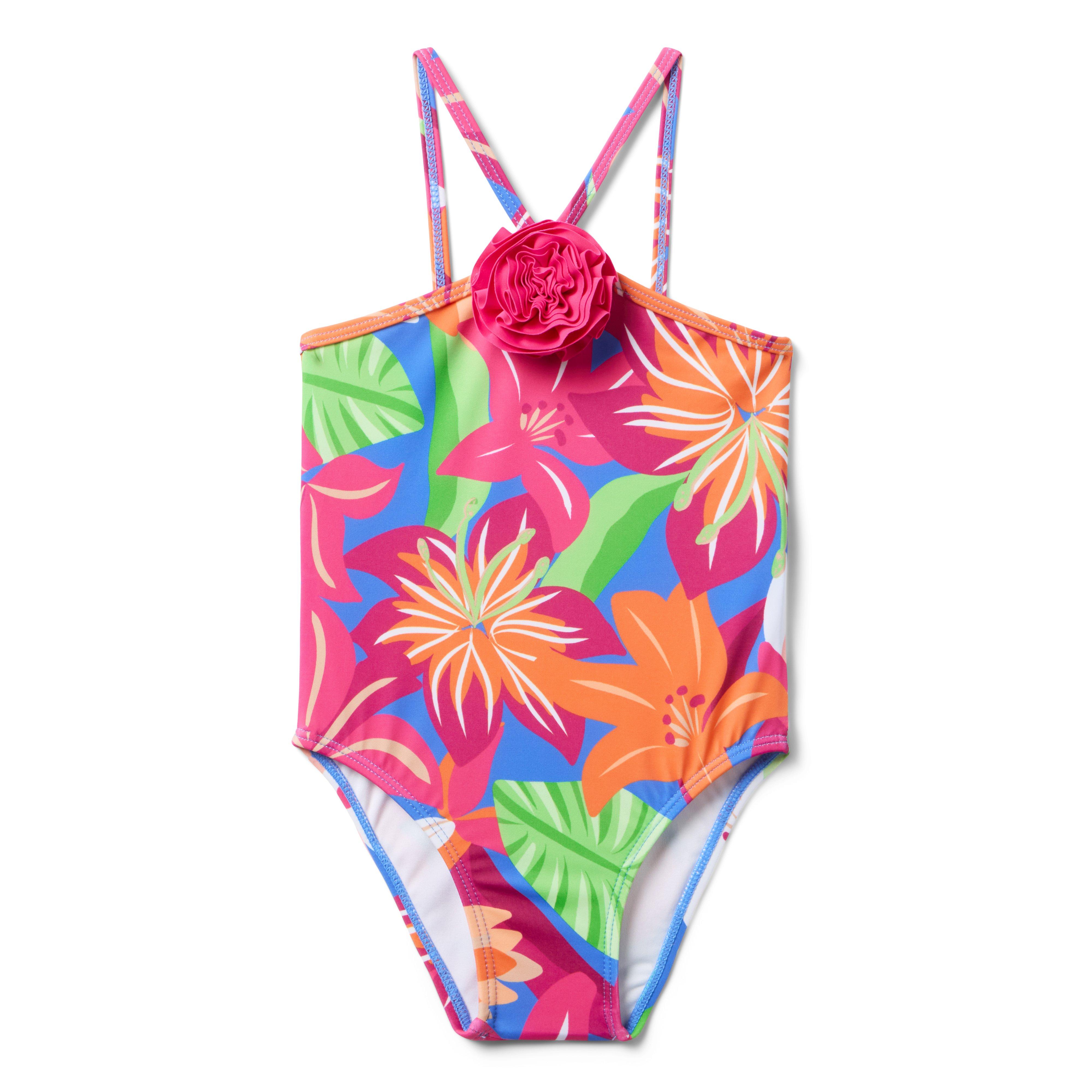Janie and Jack Recycled Tropical Floral Rosette Swimsuit
