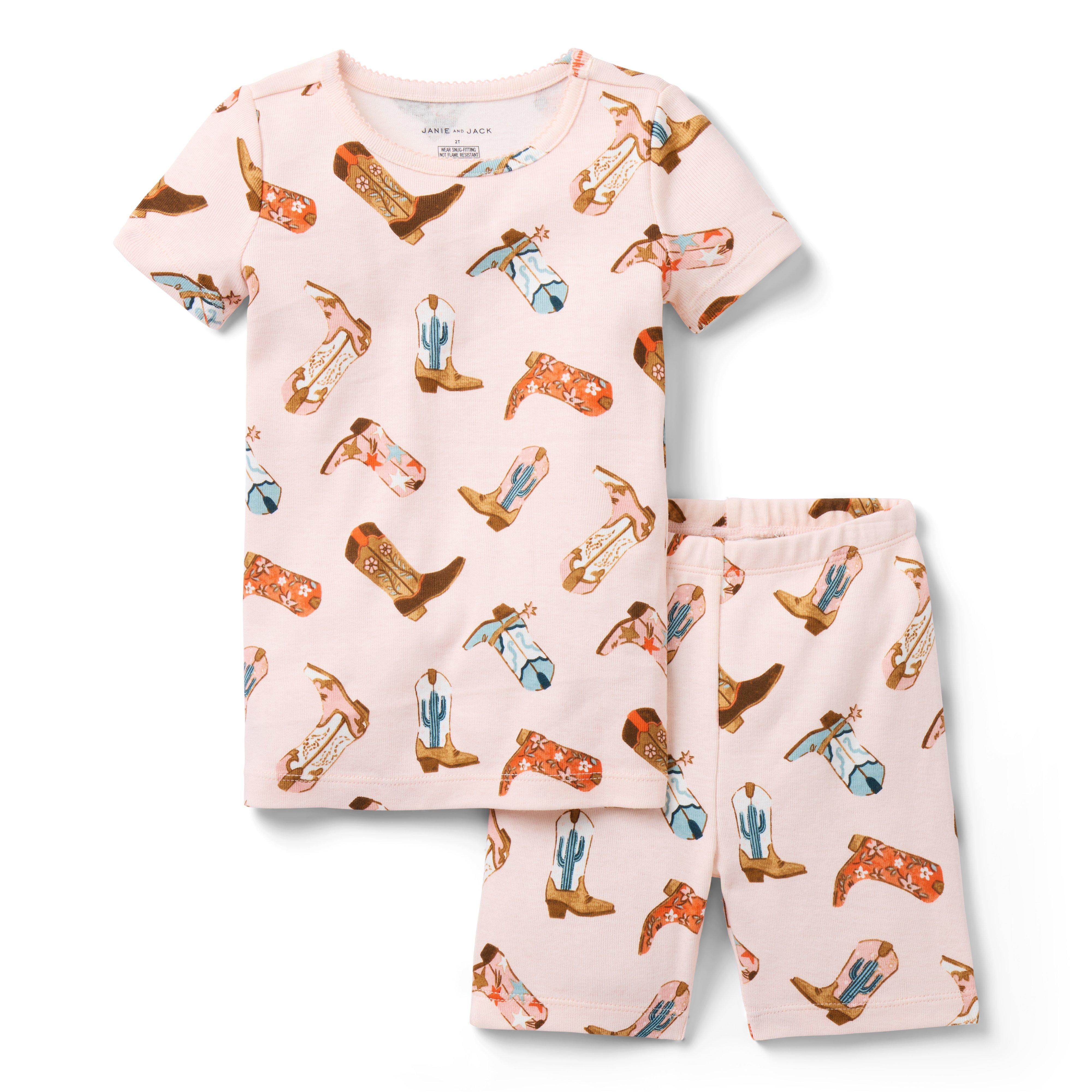 Janie and Jack Good Night Short Pajama In Cowgirl Boot