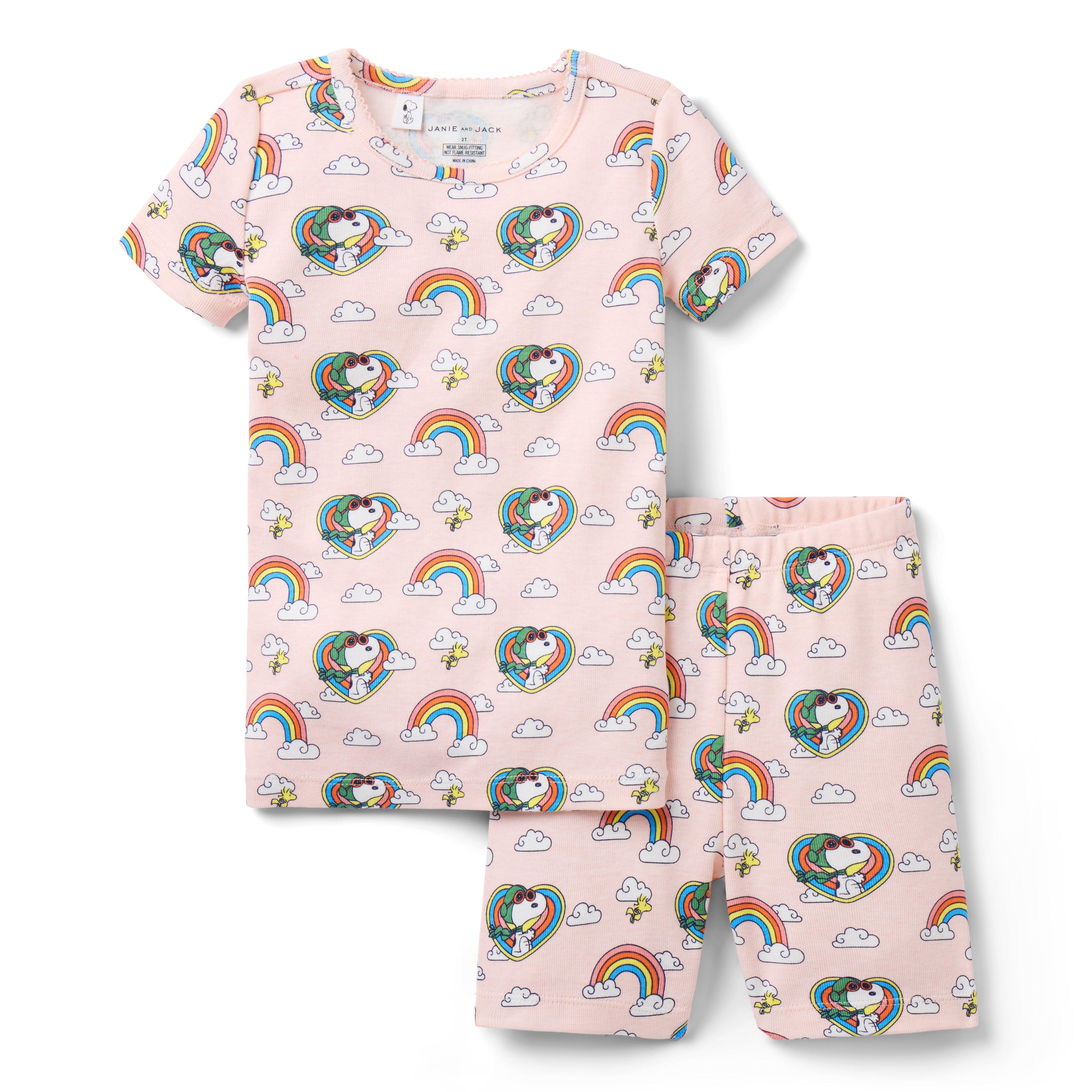Janie and Jack Good Night Short Pajama In Peanuts Snoopy Rainbow