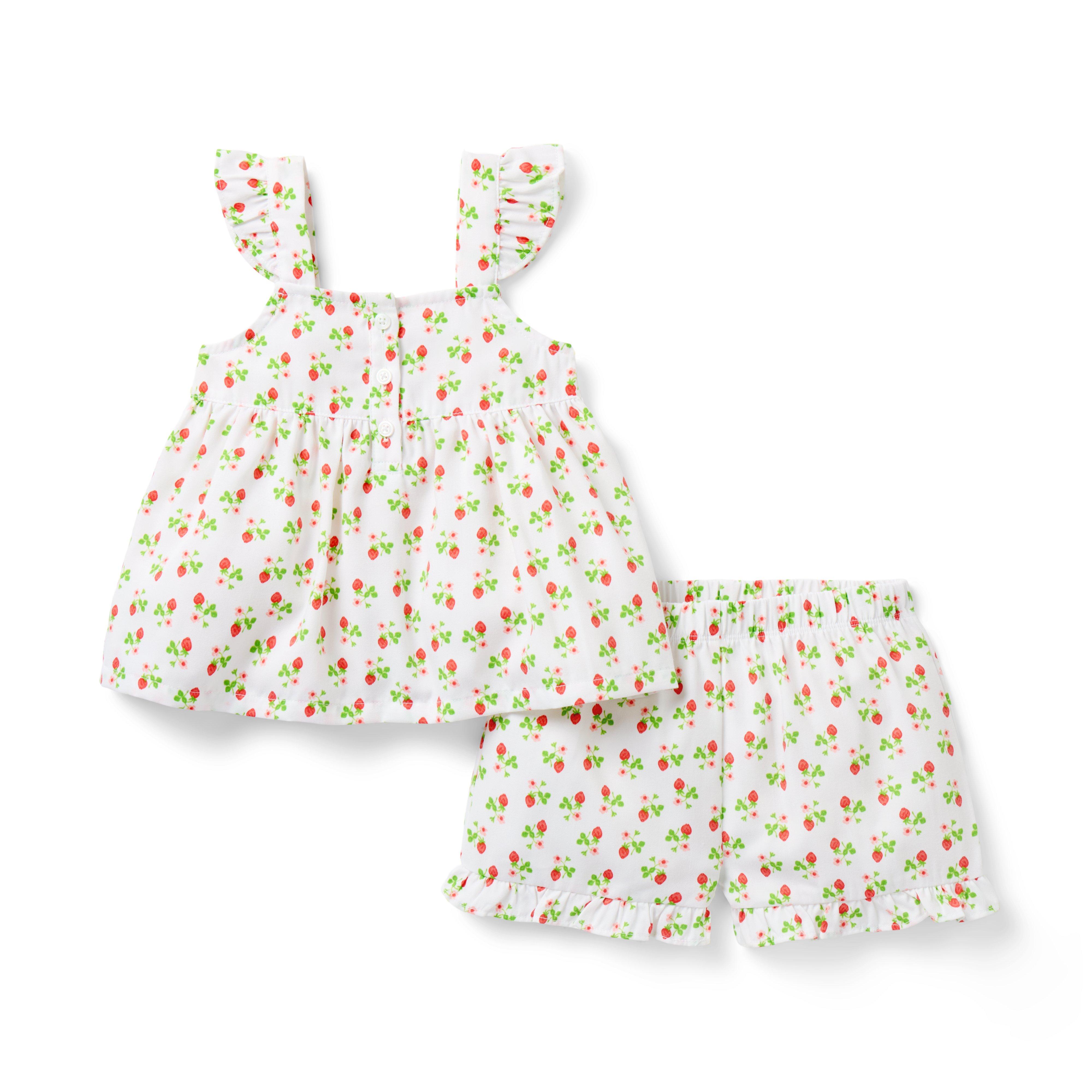 Janie and Jack Good Night Ruffle Pajama In Strawberry