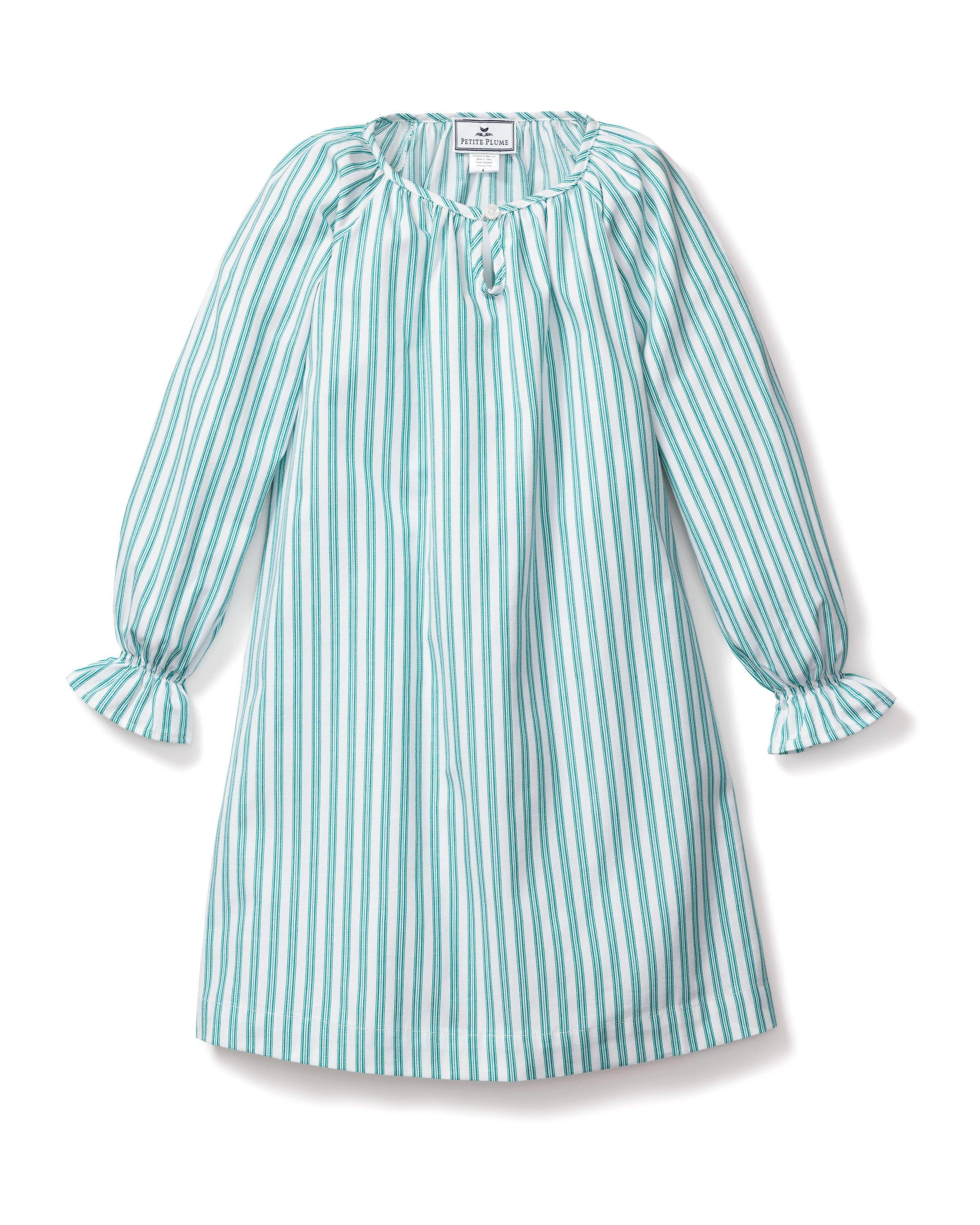 Janie and Jack Children's Delphine Nightgown in Emerald Ticking