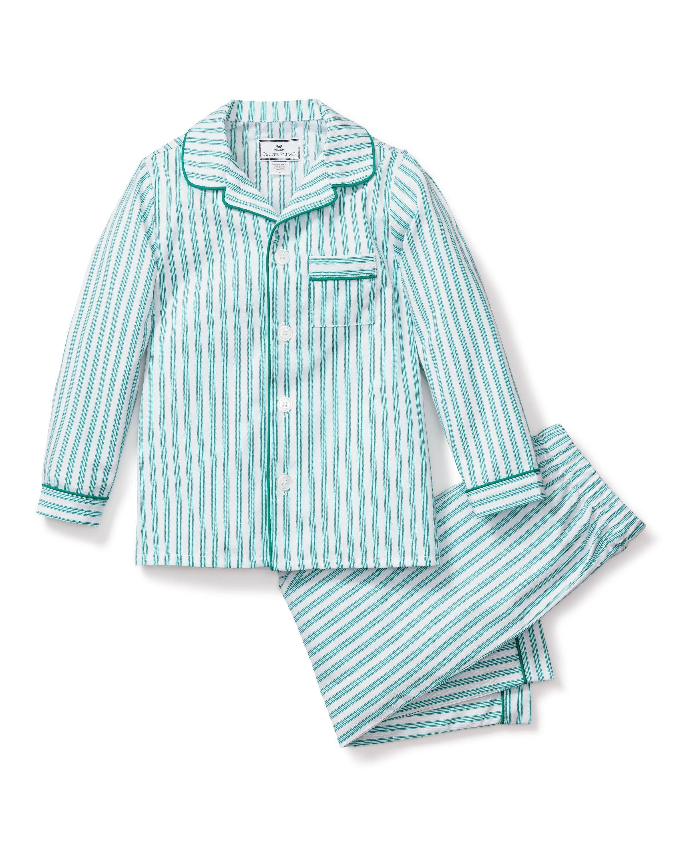 Janie and Jack Children's Pajama Set in Emerald Ticking