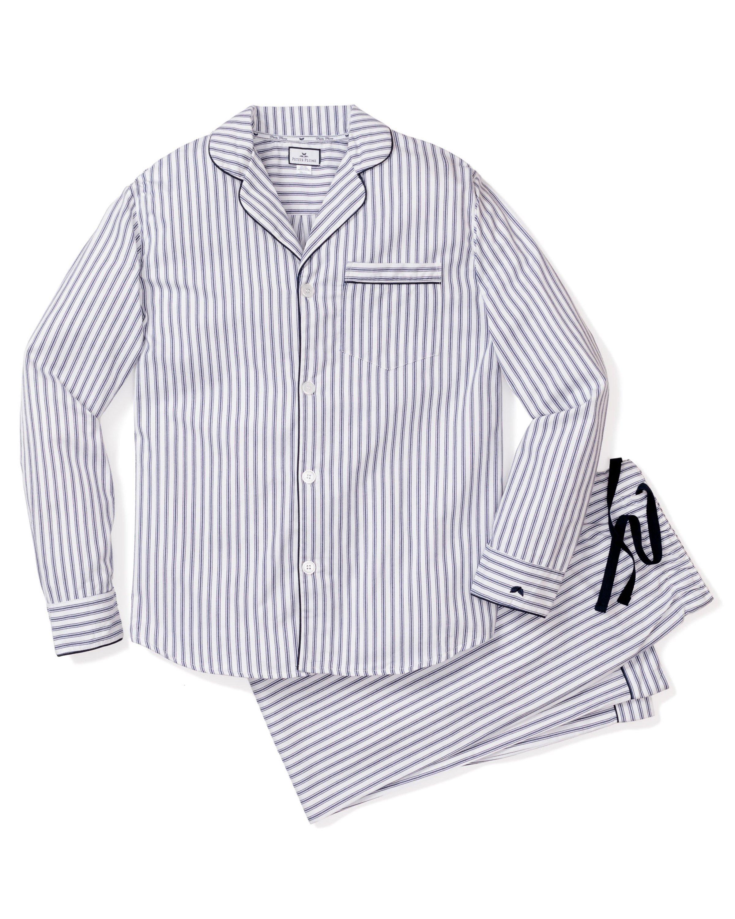 Janie and Jack Men's Pajama Set in Navy French Ticking