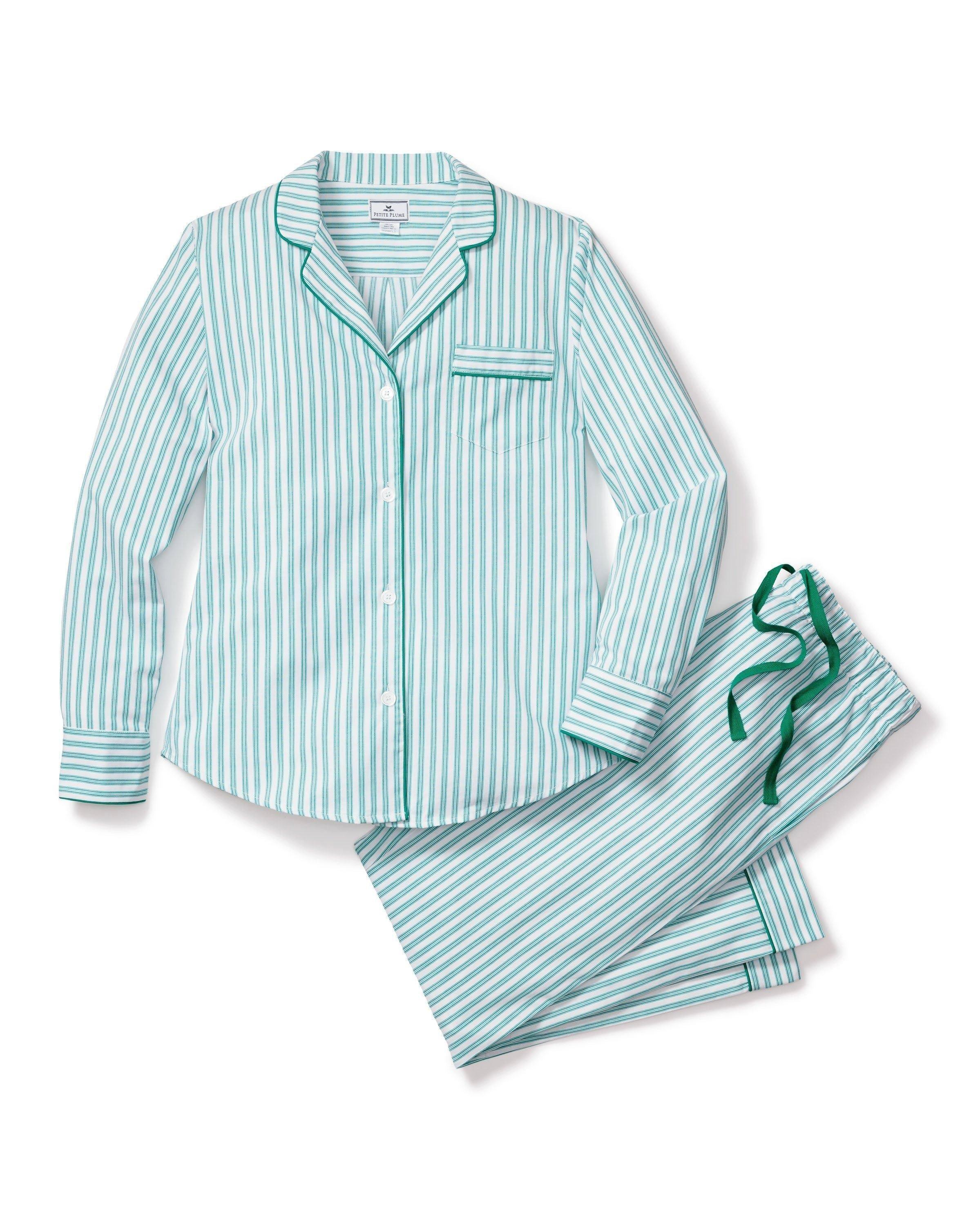 Janie and Jack Women's Pajama Set in Emerald Ticking