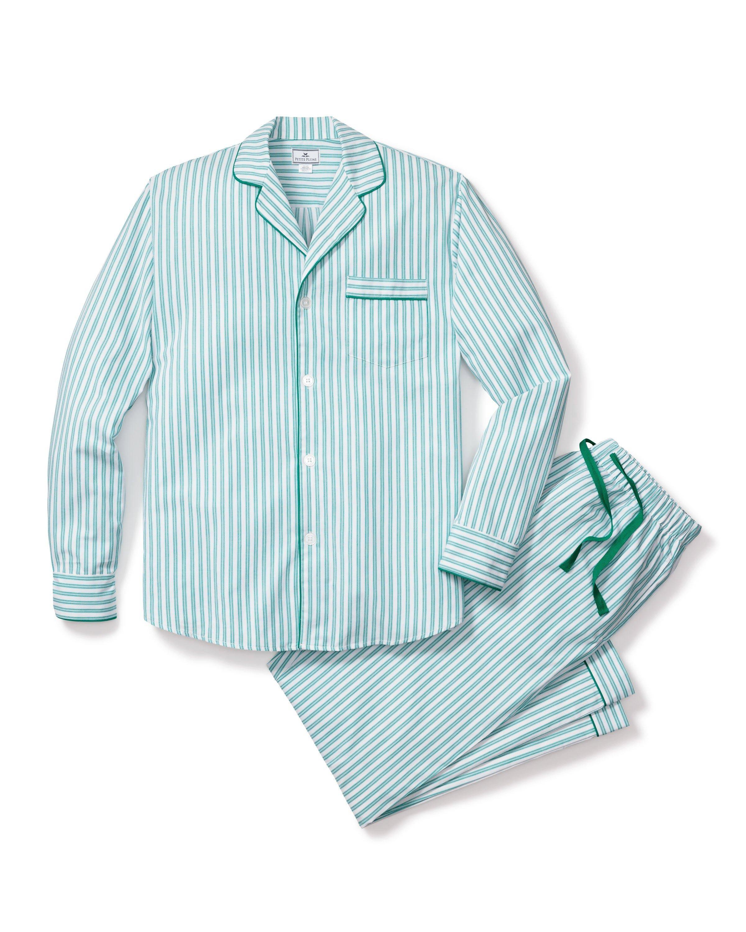 Janie and Jack Men's Pajama Set in Emerald Ticking