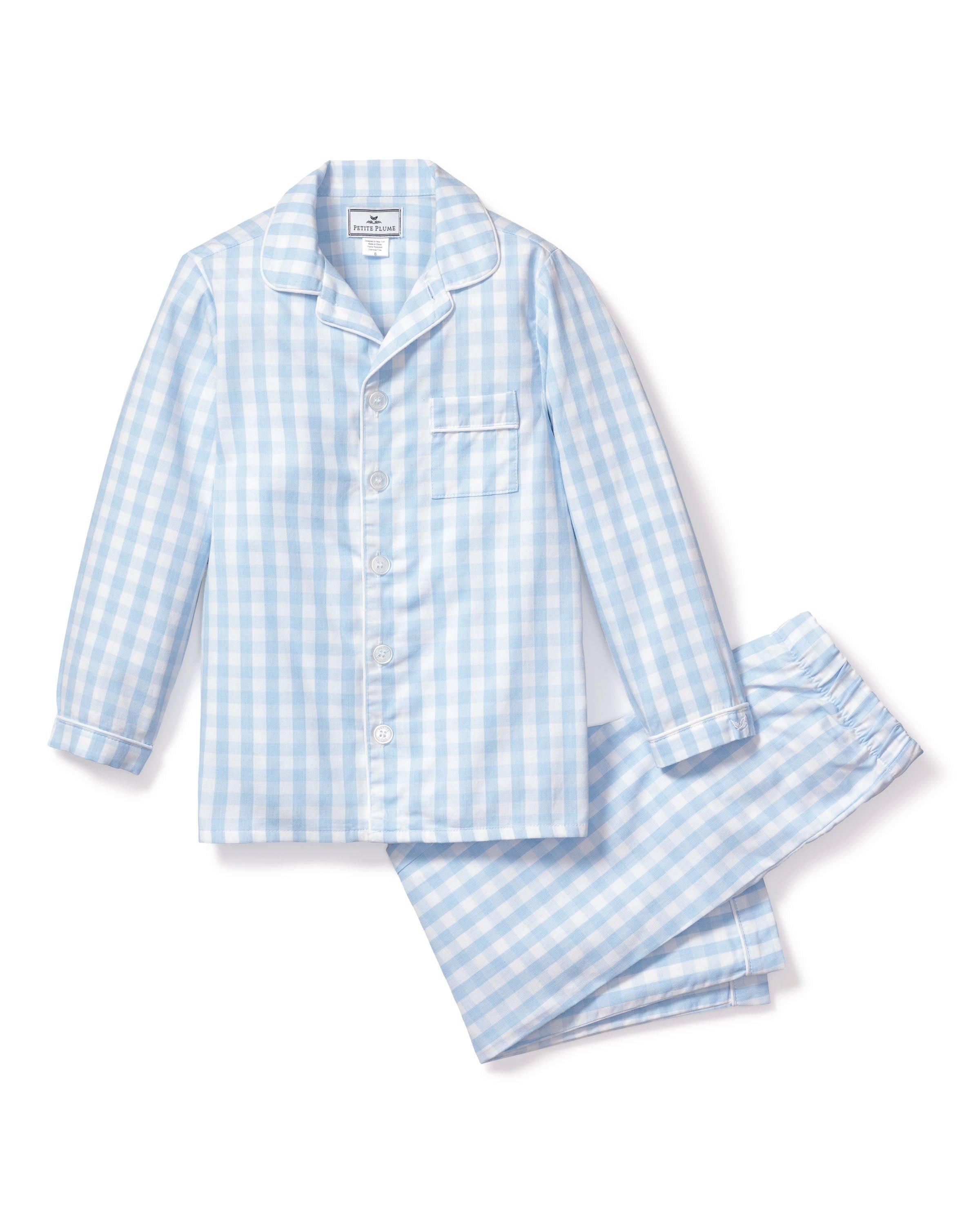 Janie and Jack Light Blue Gingham Pajama Set