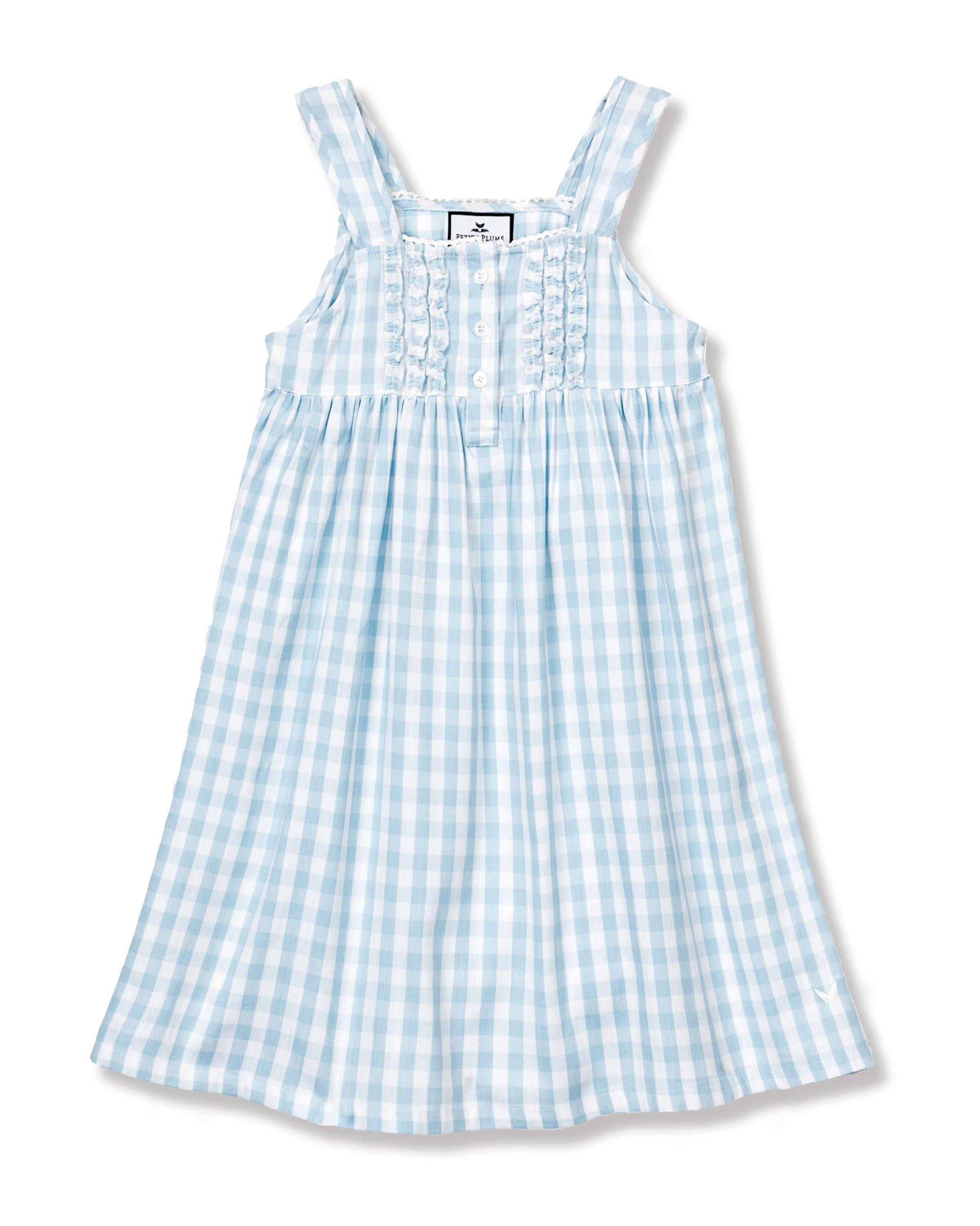 Janie and Jack Light Blue Gingham Charlotte Nightgown