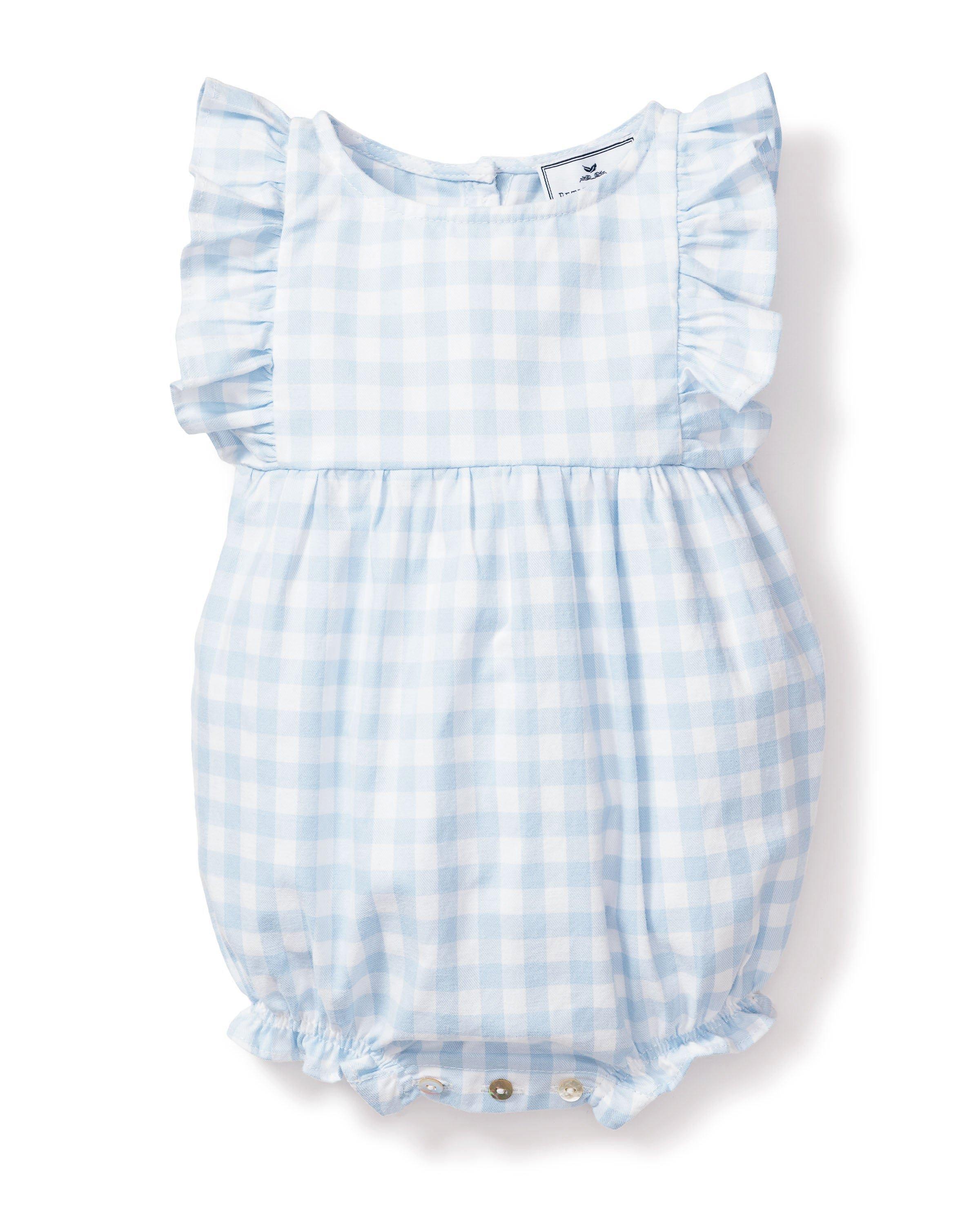 Janie and Jack Light Blue Gingham Ruffled Romper