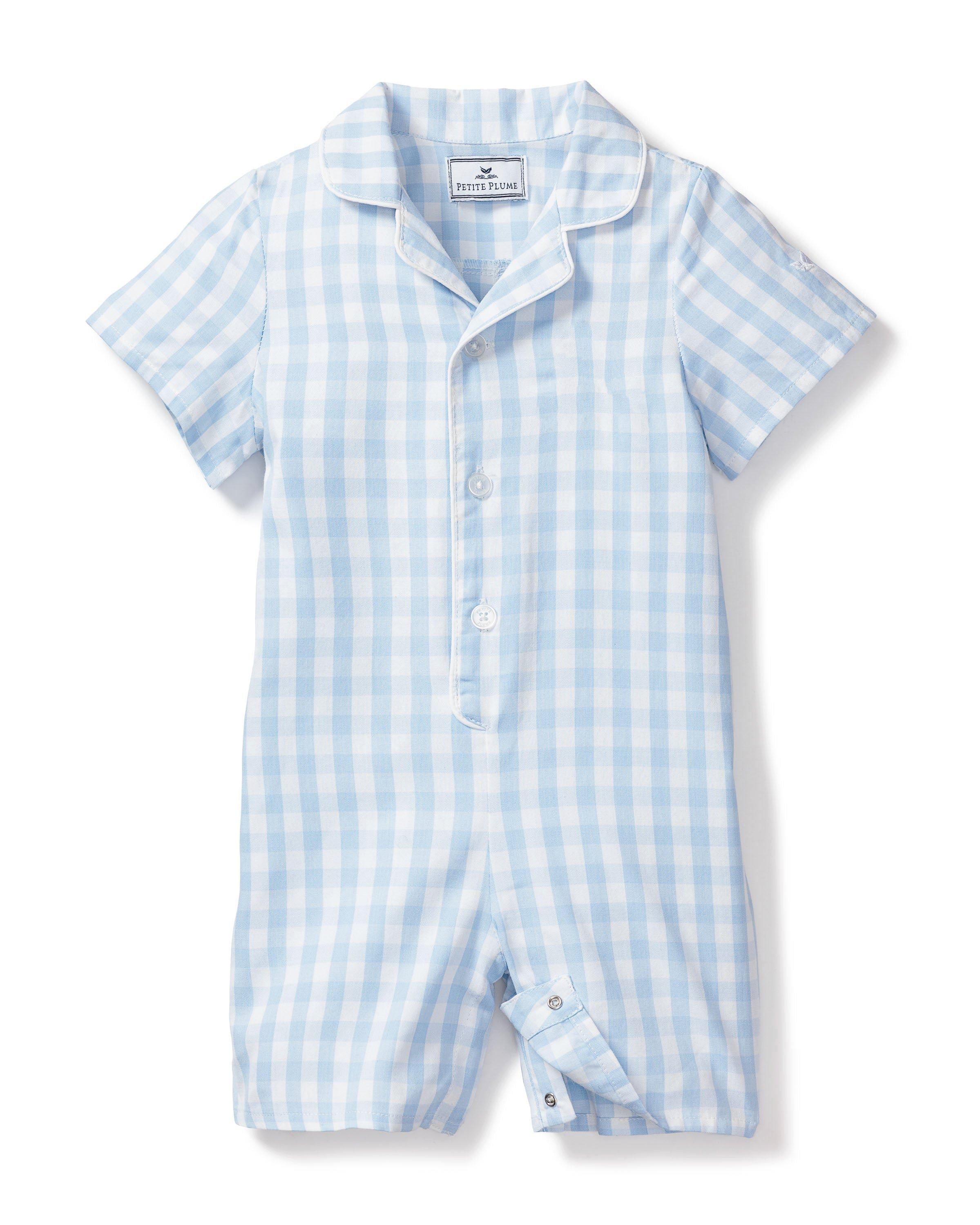 Janie and Jack Light Blue Gingham Summer Romper