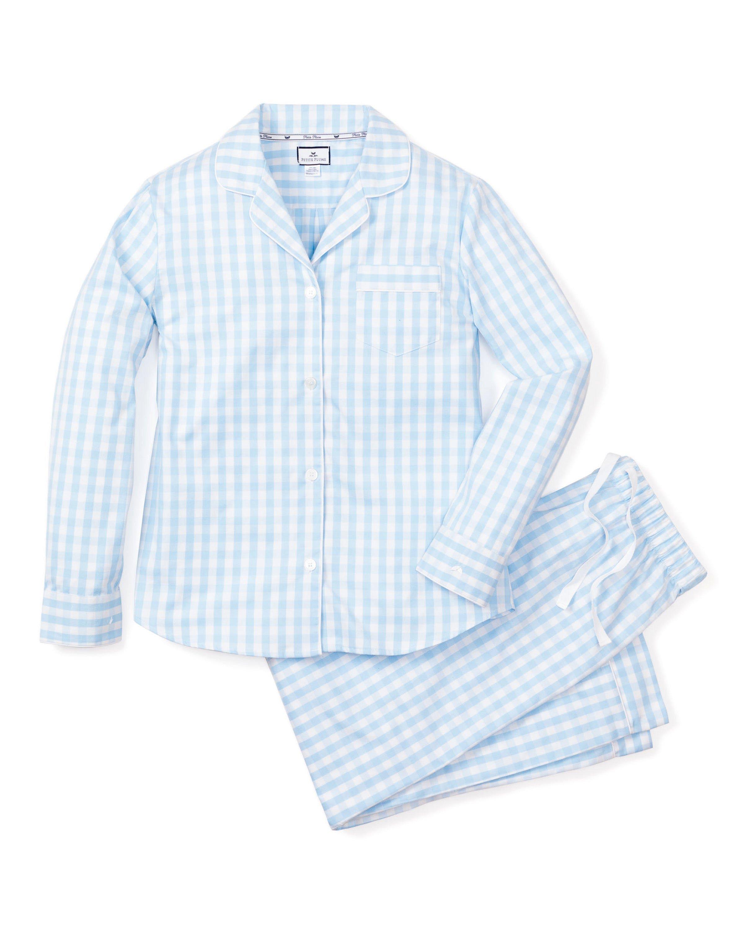 Janie and Jack Women's Light Blue Gingham Pajama Set
