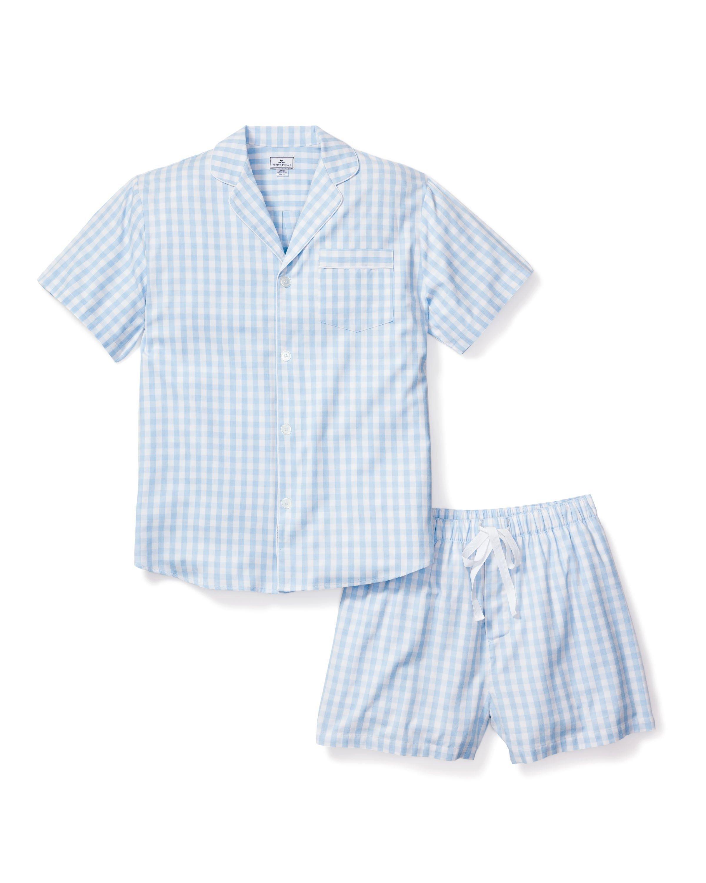 Janie and Jack Men's Light Blue Gingham Short Set