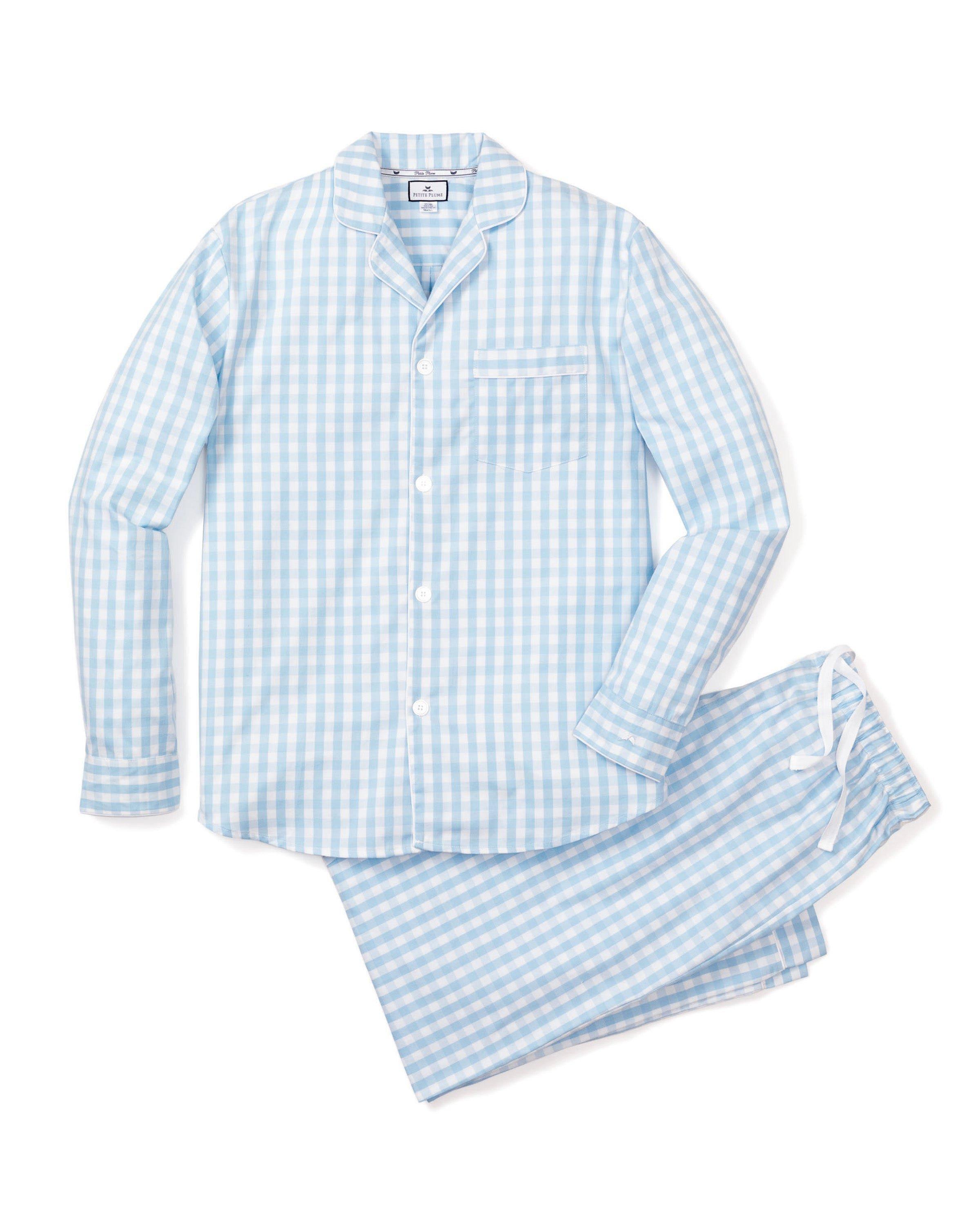 Janie and Jack Men's Light Blue Gingham Pajama Set