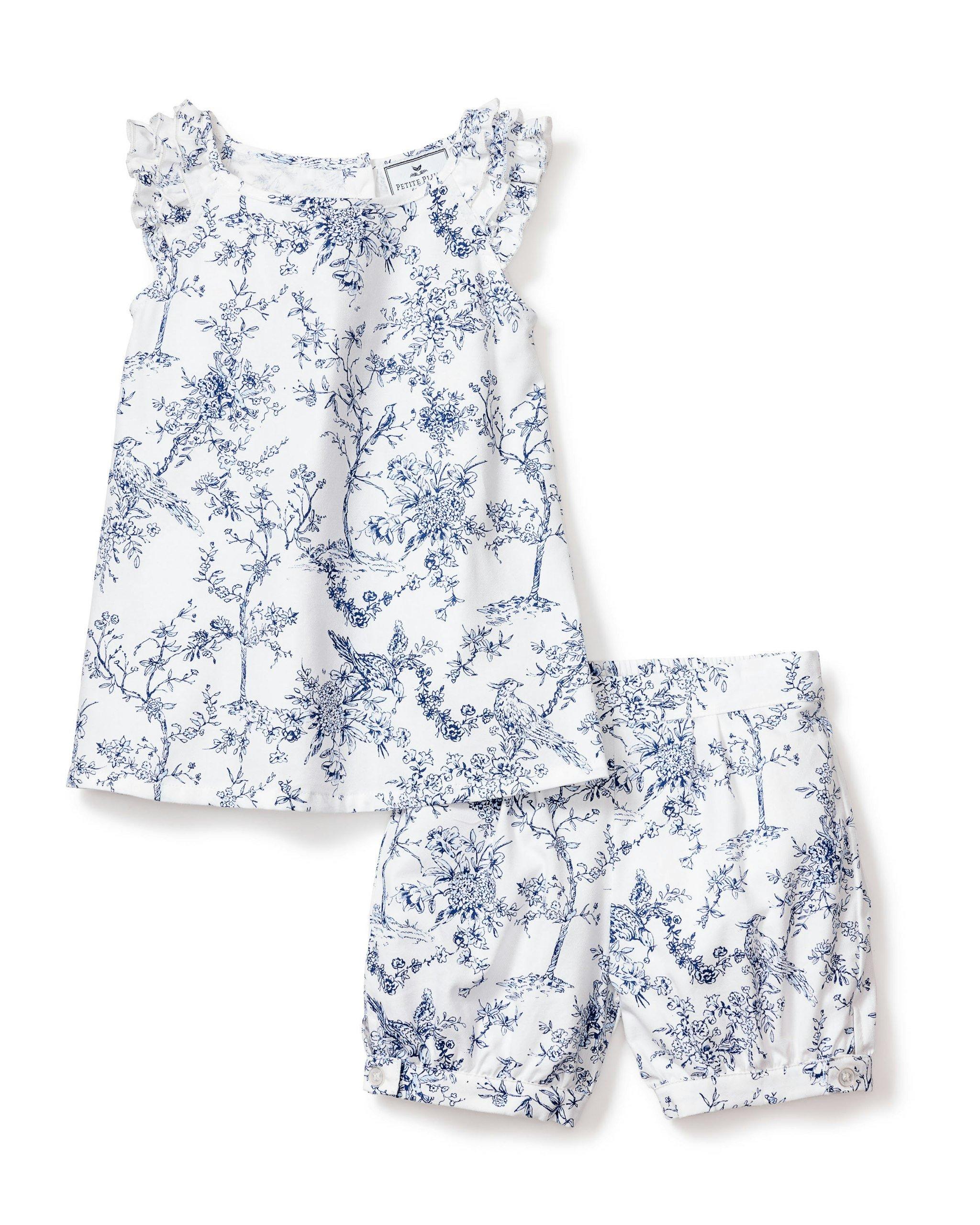 Janie and Jack Girl's Twill Amelie Short Set in Blue Timeless Toile